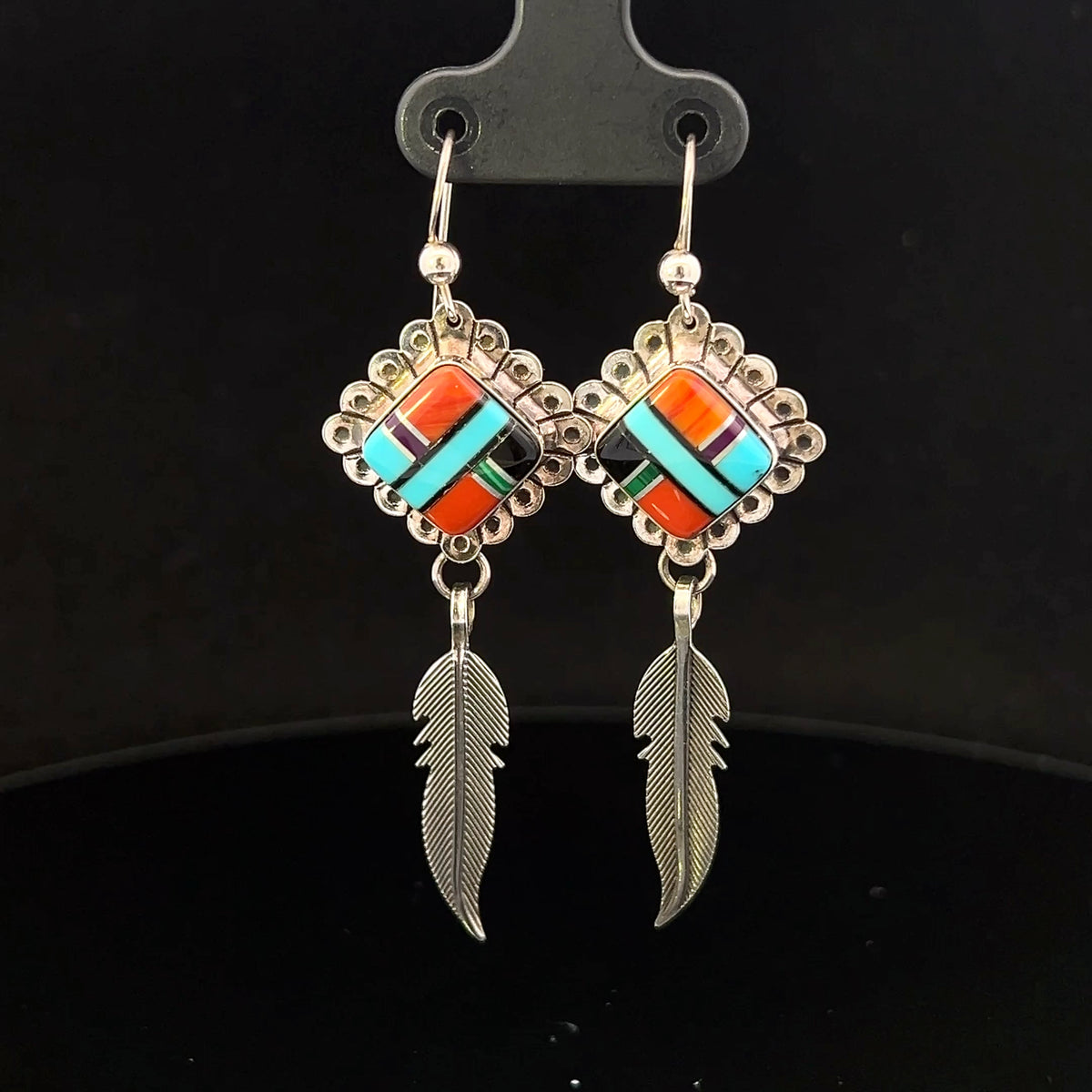 Laney S/S Turquoise & Coral Feather Dangle Earrings