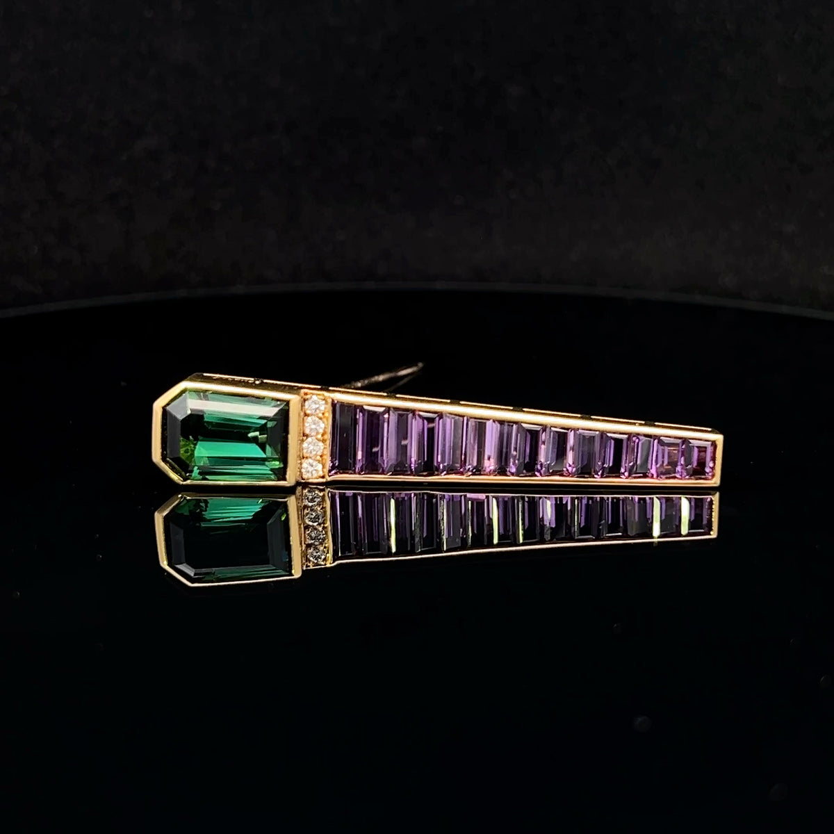 Madelynn 18K Yellow Gold Green Tourmaline, Amethyst & Diamond Pin