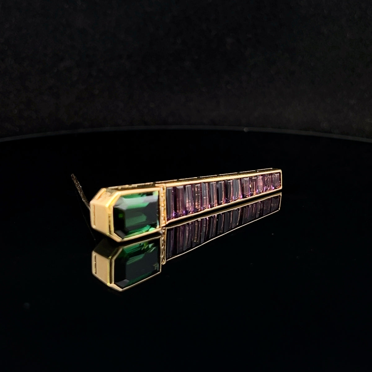 Madelynn 18K Yellow Gold Green Tourmaline, Amethyst & Diamond Pin