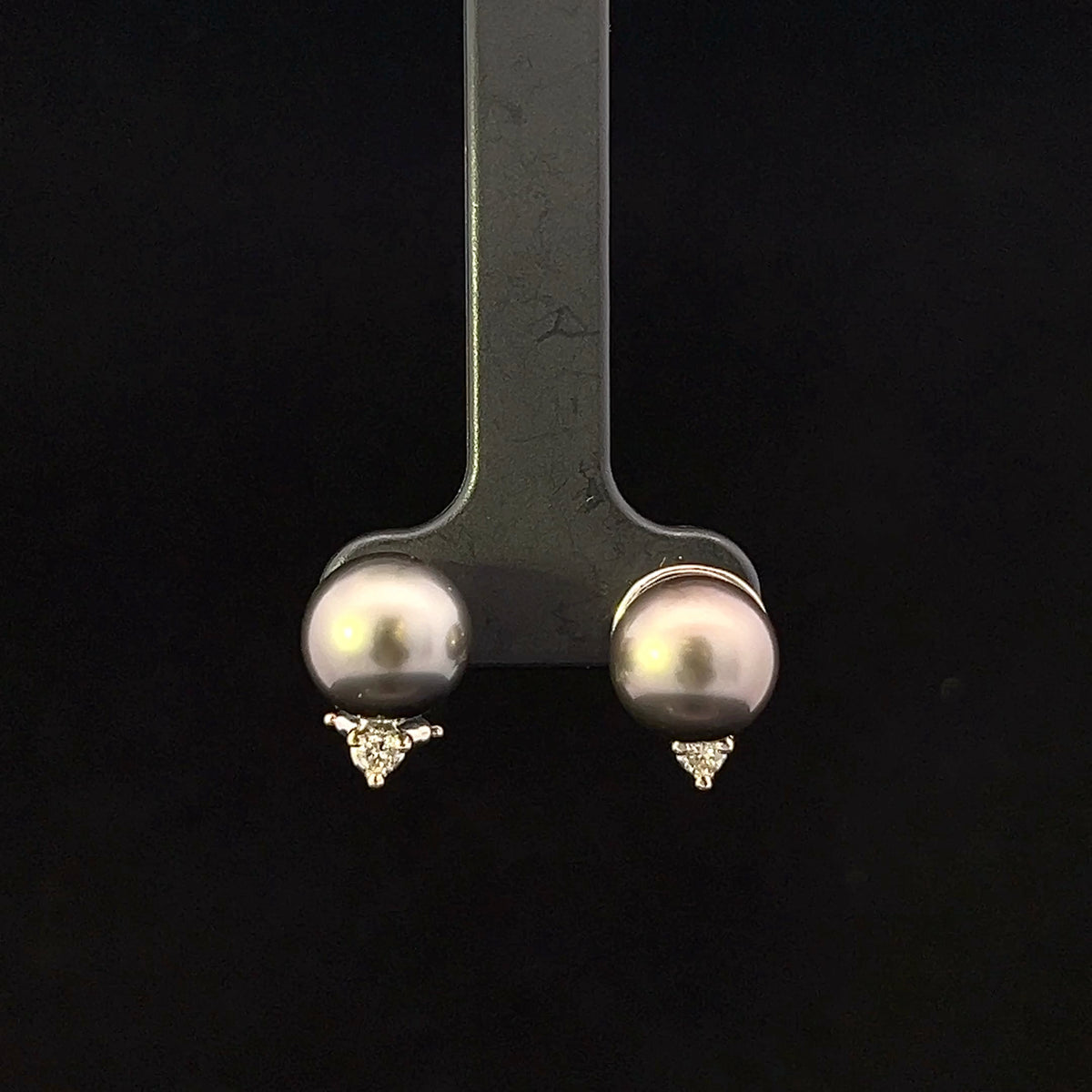 Abby 14K White Gold Tahitian Pearl & .12 CTW Diamond Omega Back Earrings