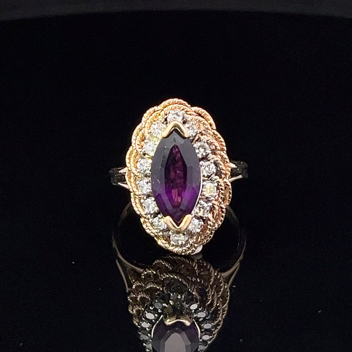 Zoey 14K Two-Tone Gold Marquise Amethyst & Diamond Ring