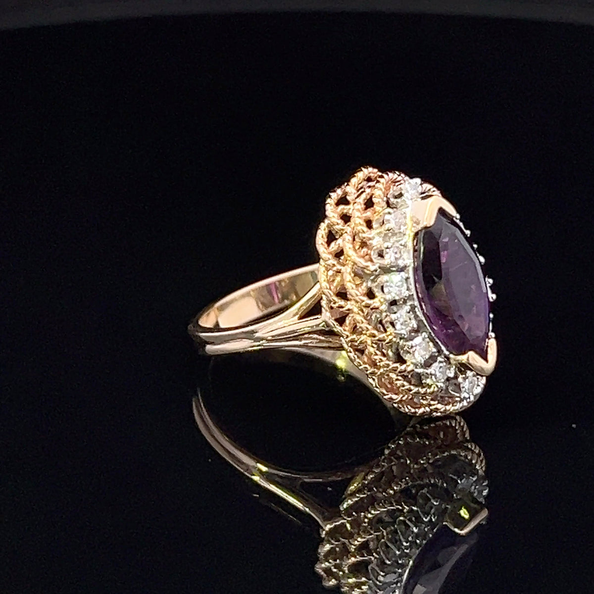 Zoey 14K Two-Tone Gold Marquise Amethyst & Diamond Ring