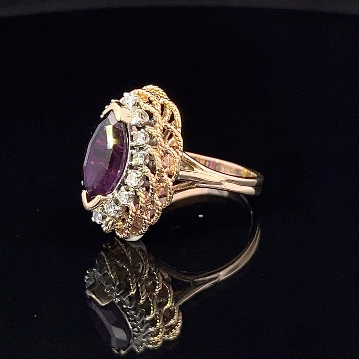 Zoey 14K Two-Tone Gold Marquise Amethyst & Diamond Ring