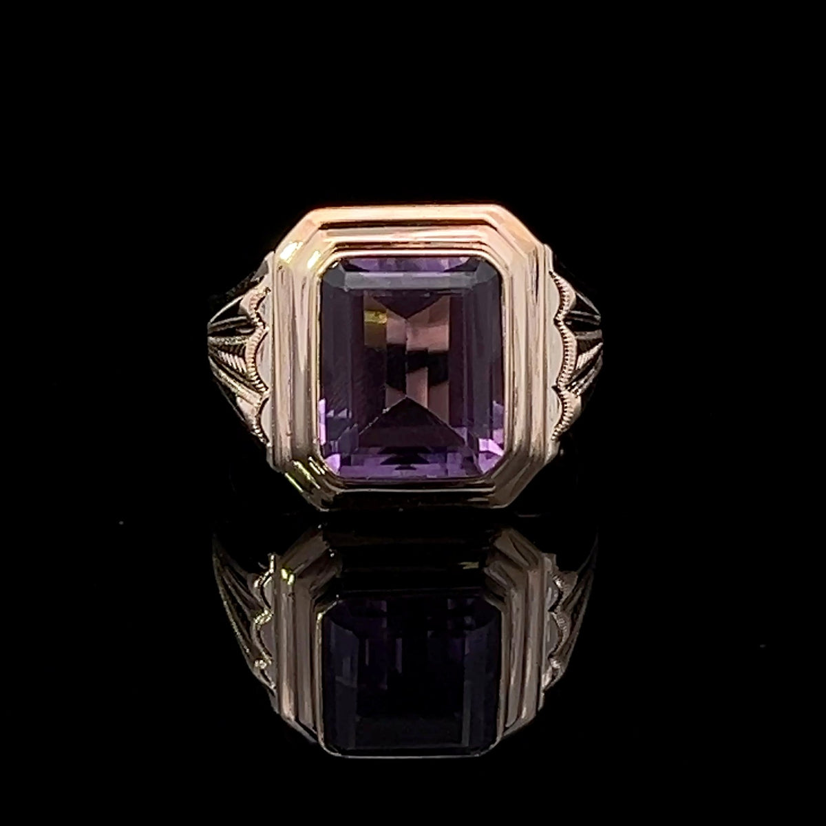 Armani 10K Yellow Gold Amethyst Men's Ring