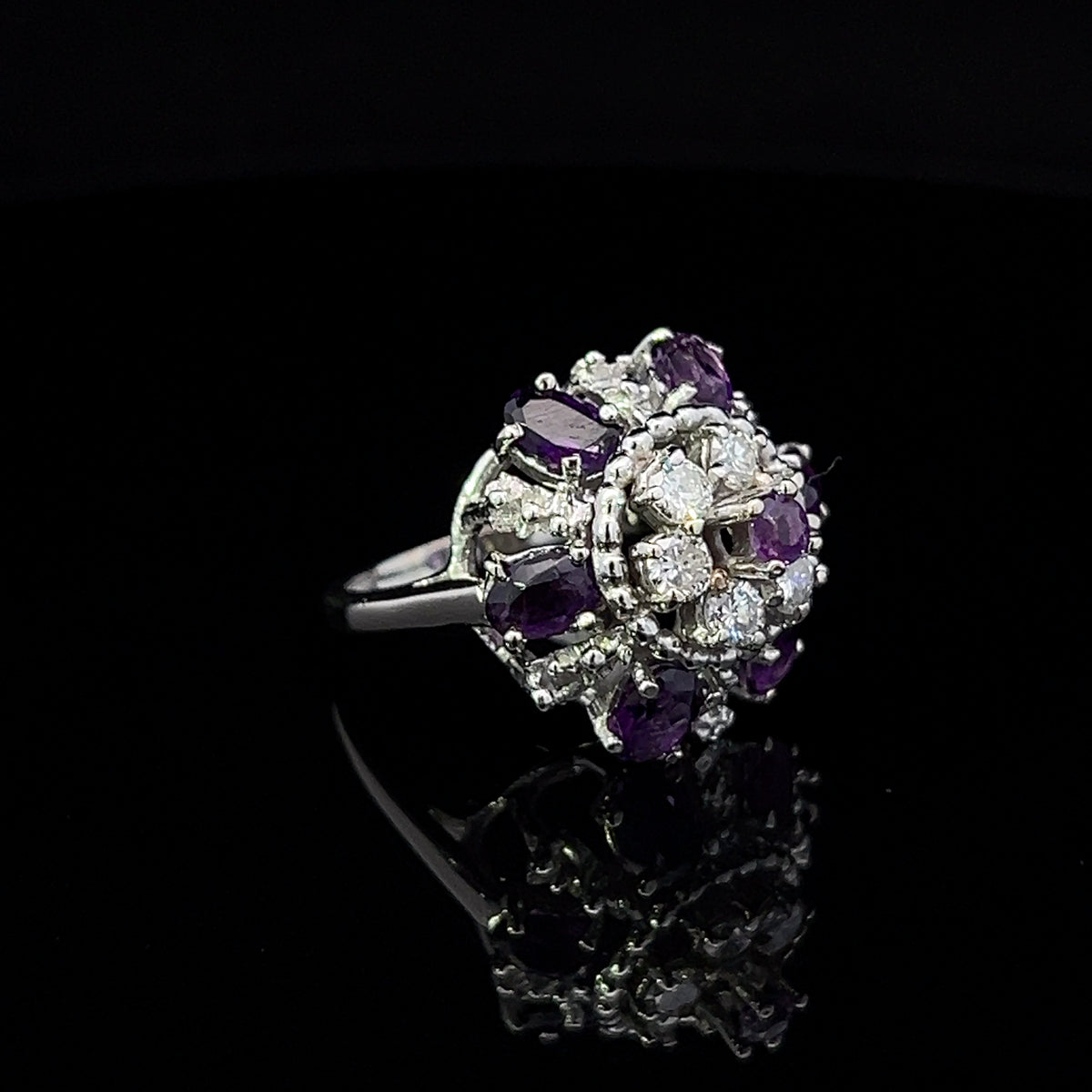 Juliette 18K White Gold Flower Amethyst & Diamond Ring