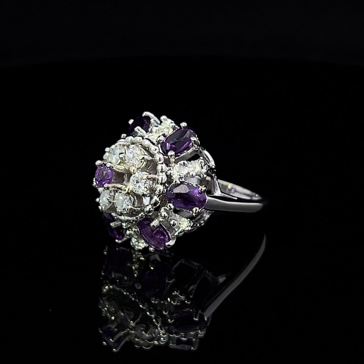 Juliette 18K White Gold Flower Amethyst & Diamond Ring