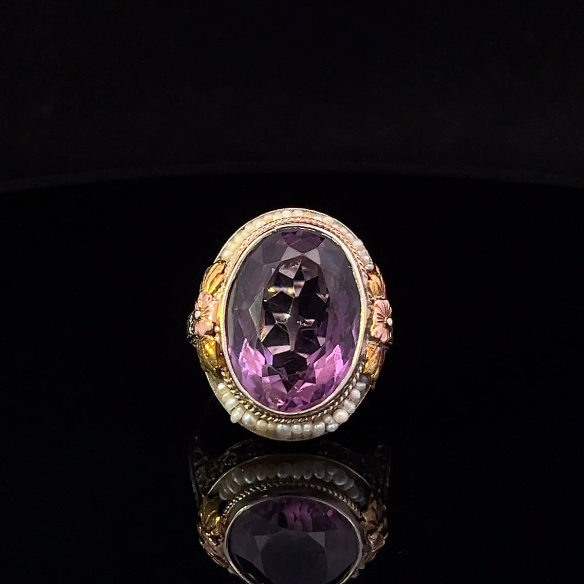 Ainhoa 1950 Vintage 11.30CT Amethyst & Pearl Floral Ring
