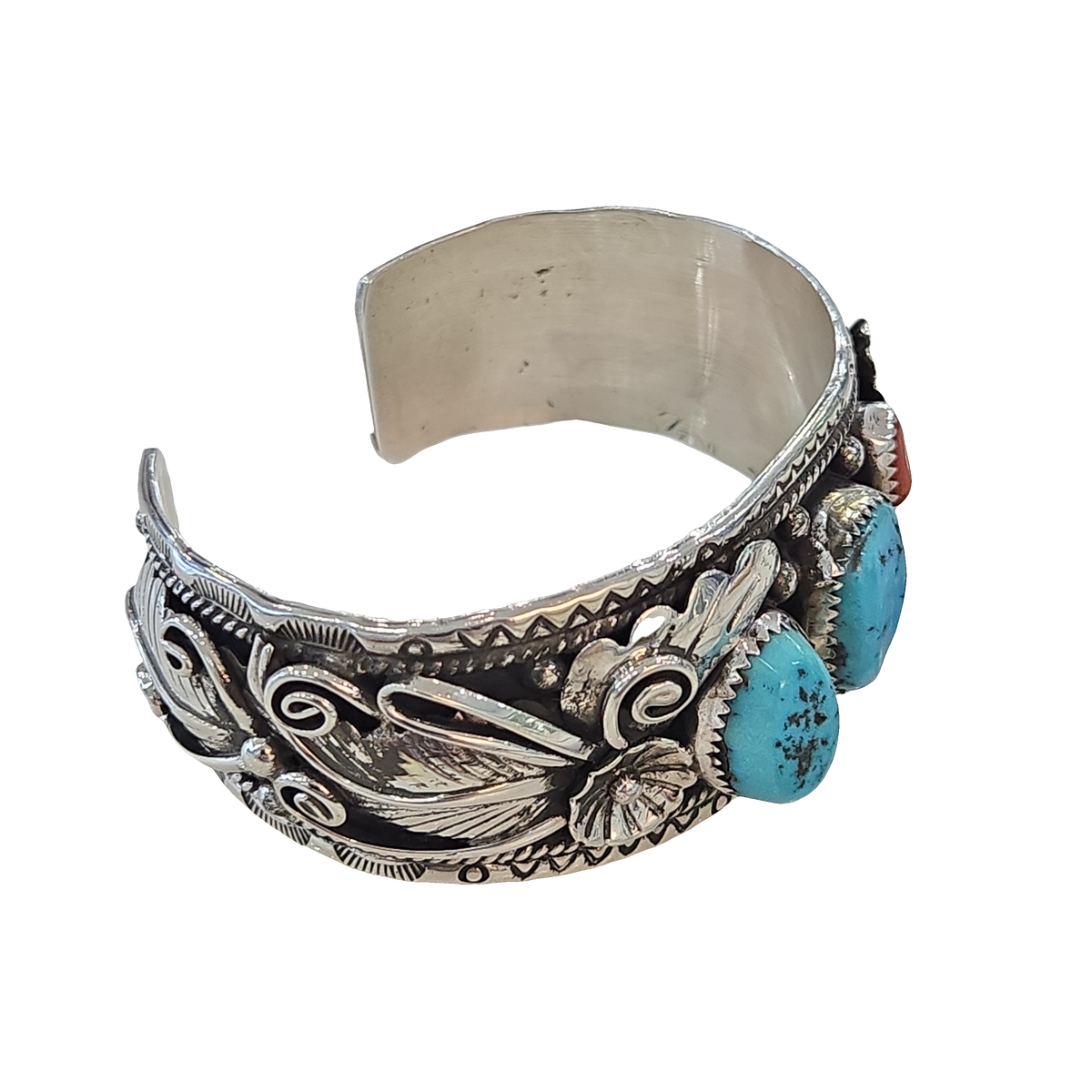 South West Turquoise & Red Coral Navajo Cuff