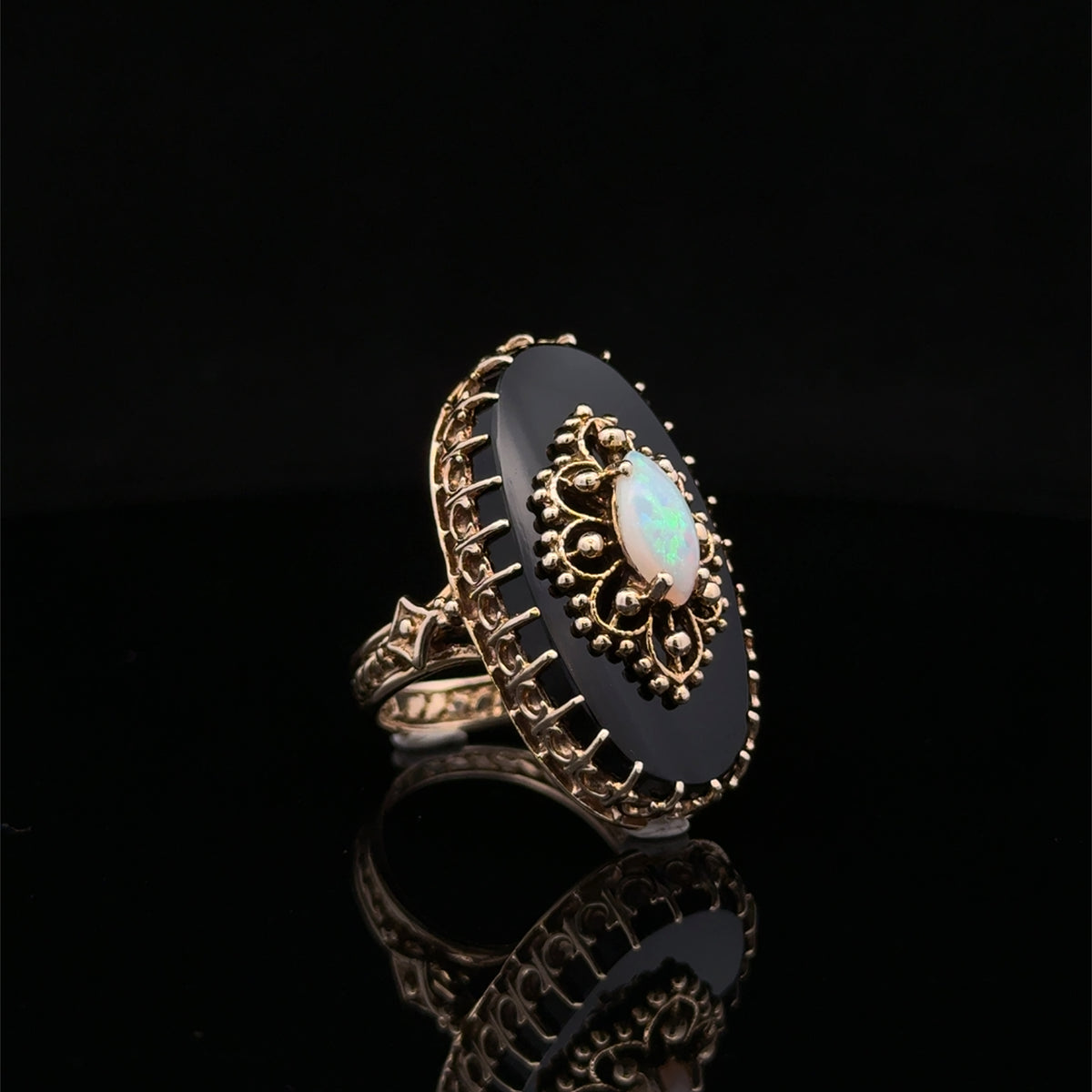 Odile 14K Yellow Gold Onyx & Marquise Opal Ring