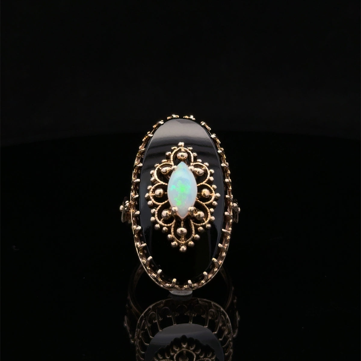 Odile 14K Yellow Gold Onyx & Marquise Opal Ring