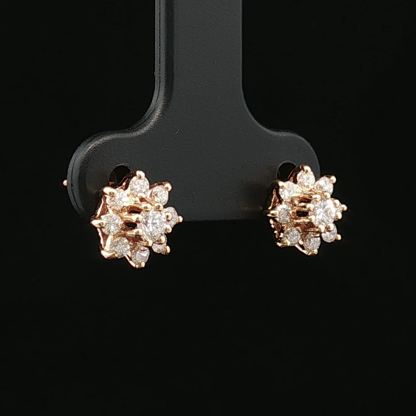Opala Yellow Gold Diamond Flower Stud Earrings