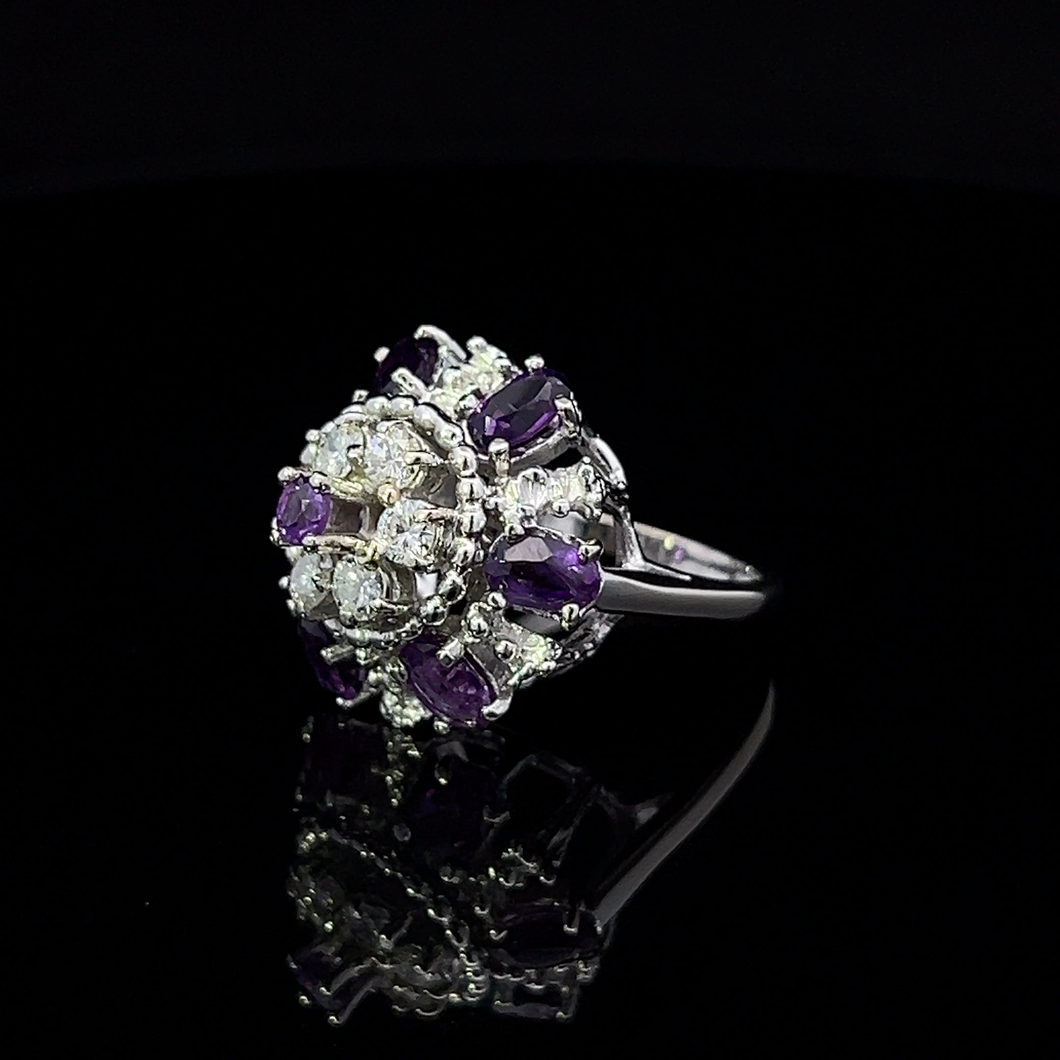 Juliette 18K White Gold Flower Amethyst & Diamond Ring