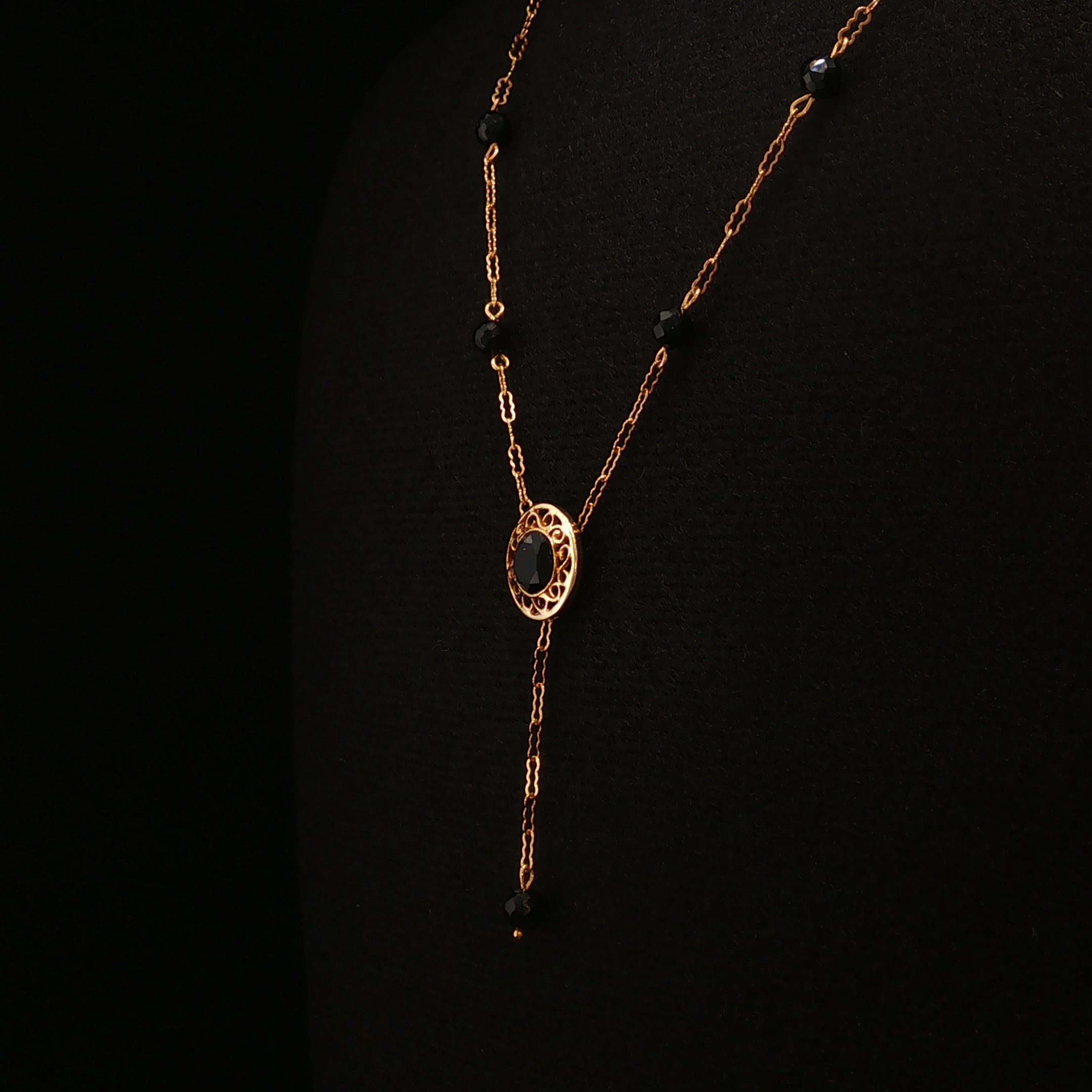 Virgie 14K Yellow Gold Onyx Lavalier Necklace