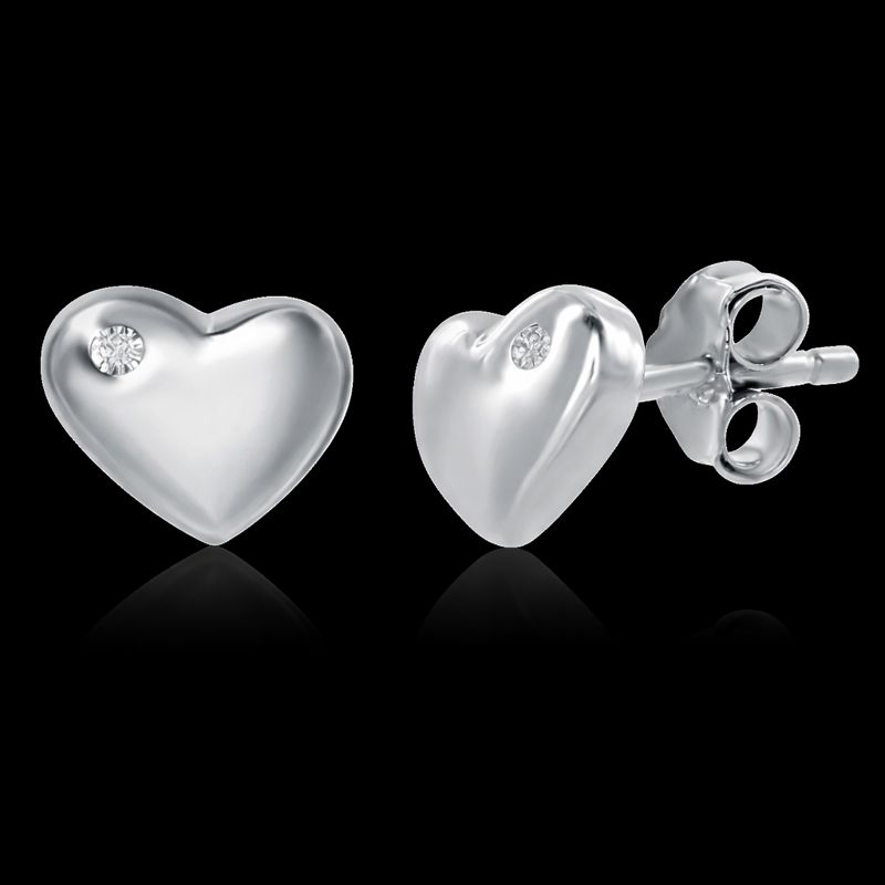 Sterling Silver Puff Heart Stud Earrings with CZ