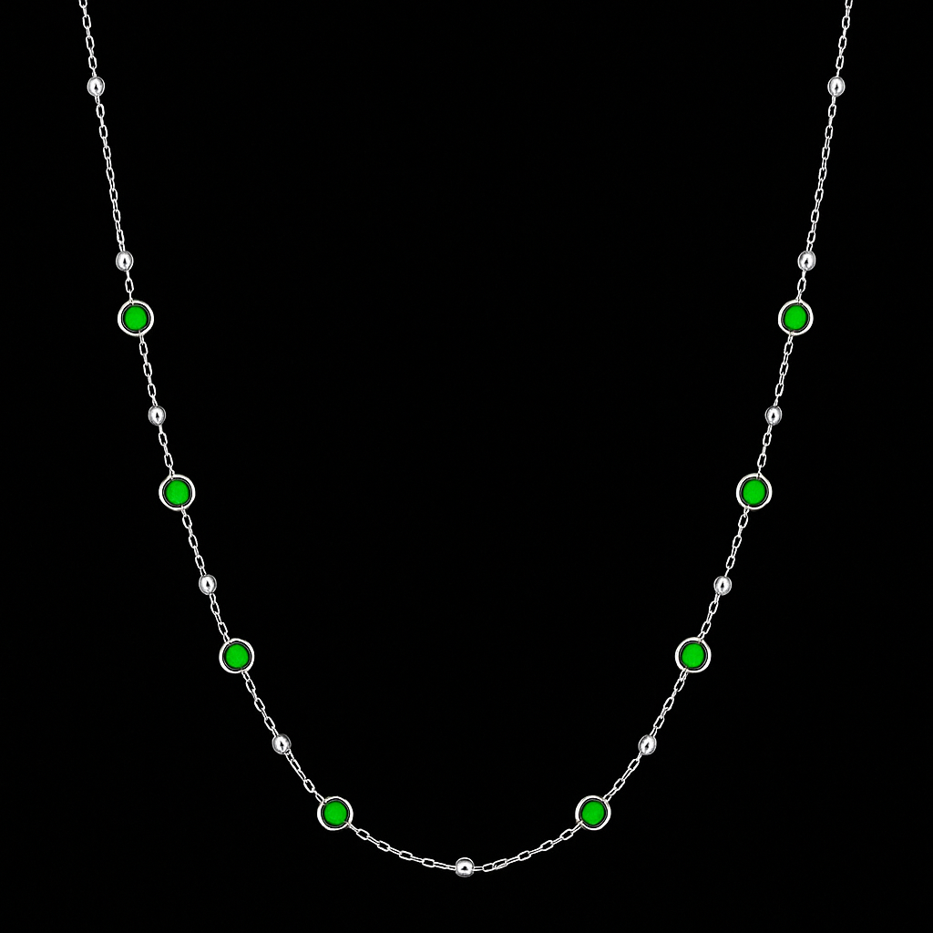Sterling Silver Bezel Set Green CZ Station Necklace