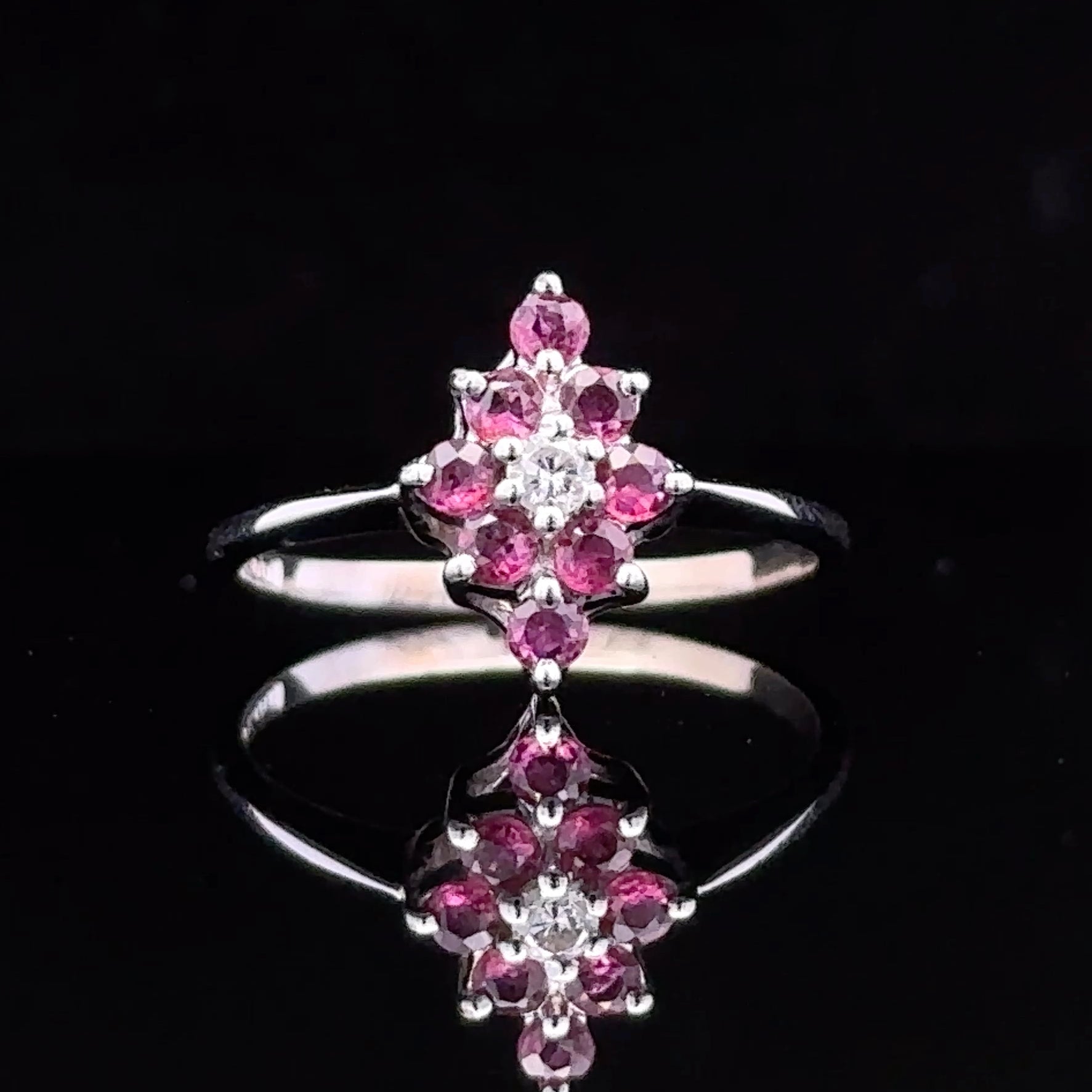 Laurel White 14K Nine-Stone Ring with Rubies and Diamond