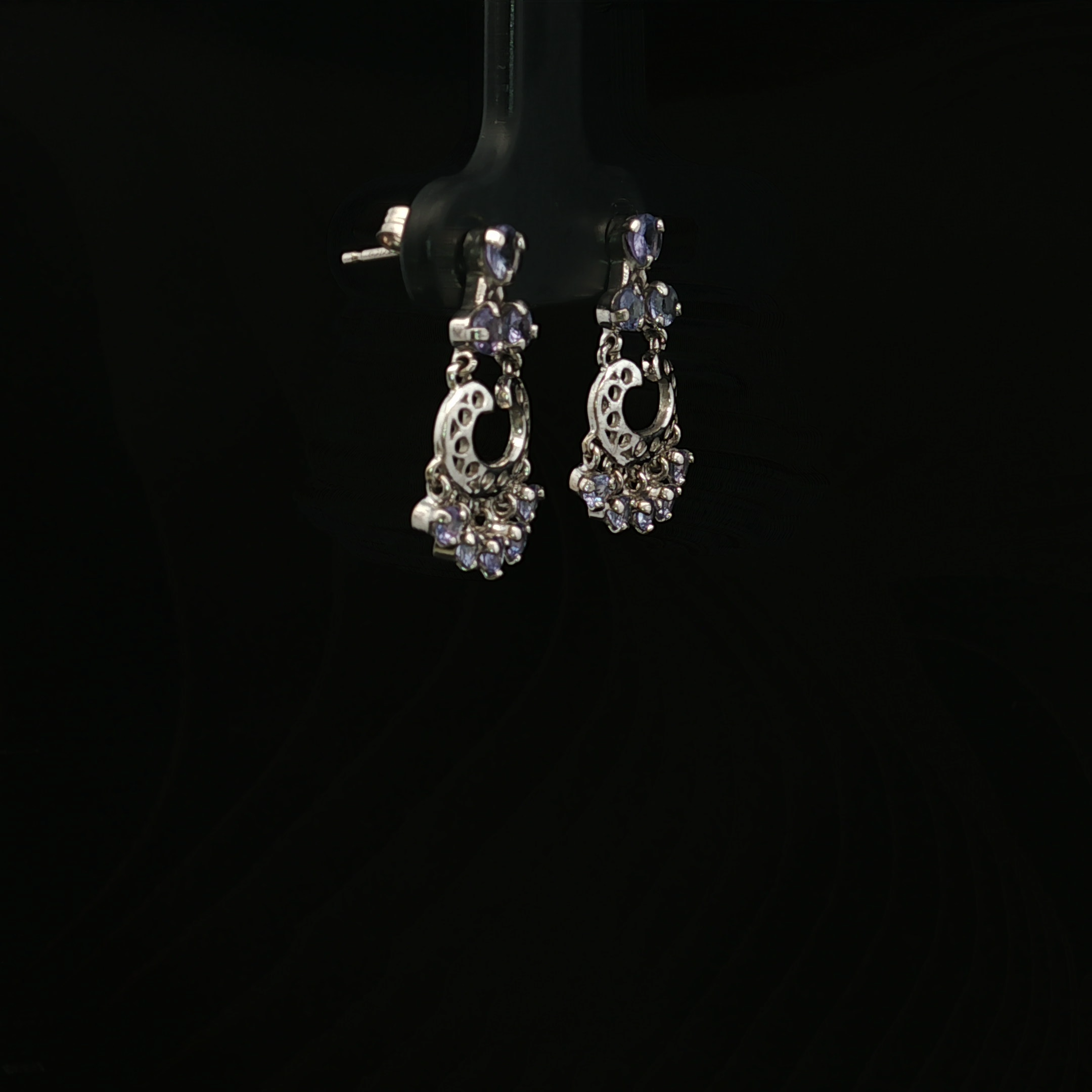 14K White Gold Textured Tanzanite Dangle Earrings
