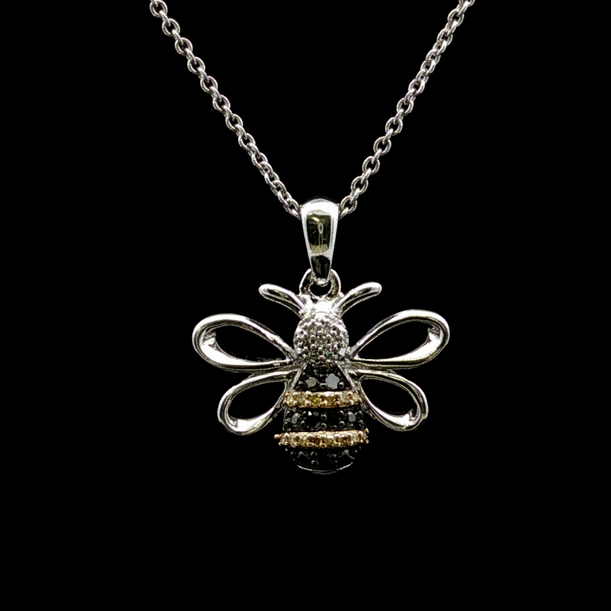BeeLinda Silver Bee Necklace with Diamond Accents