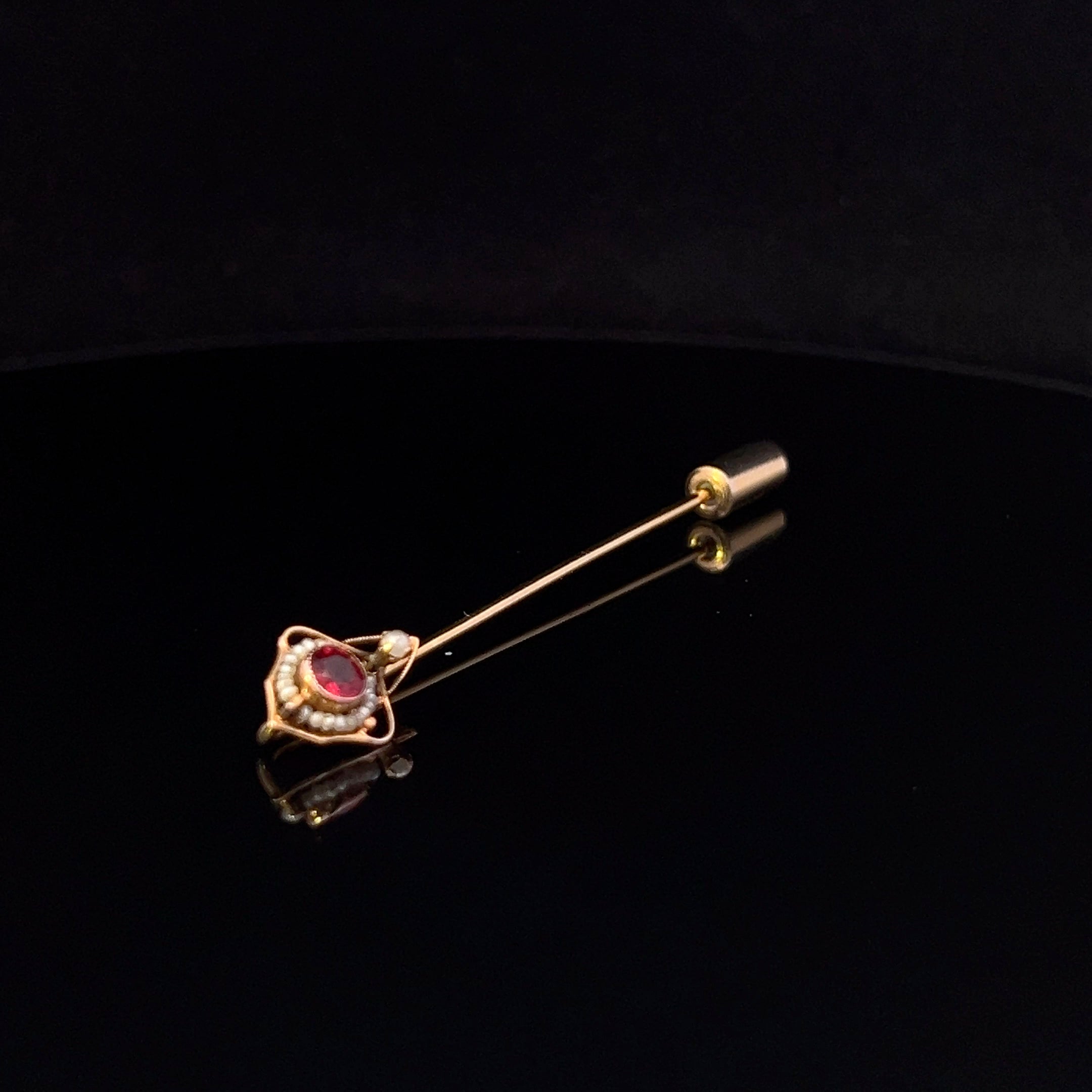 Laney 18K Yellow Gold Seed Pearl & Red Glass Stick Pin