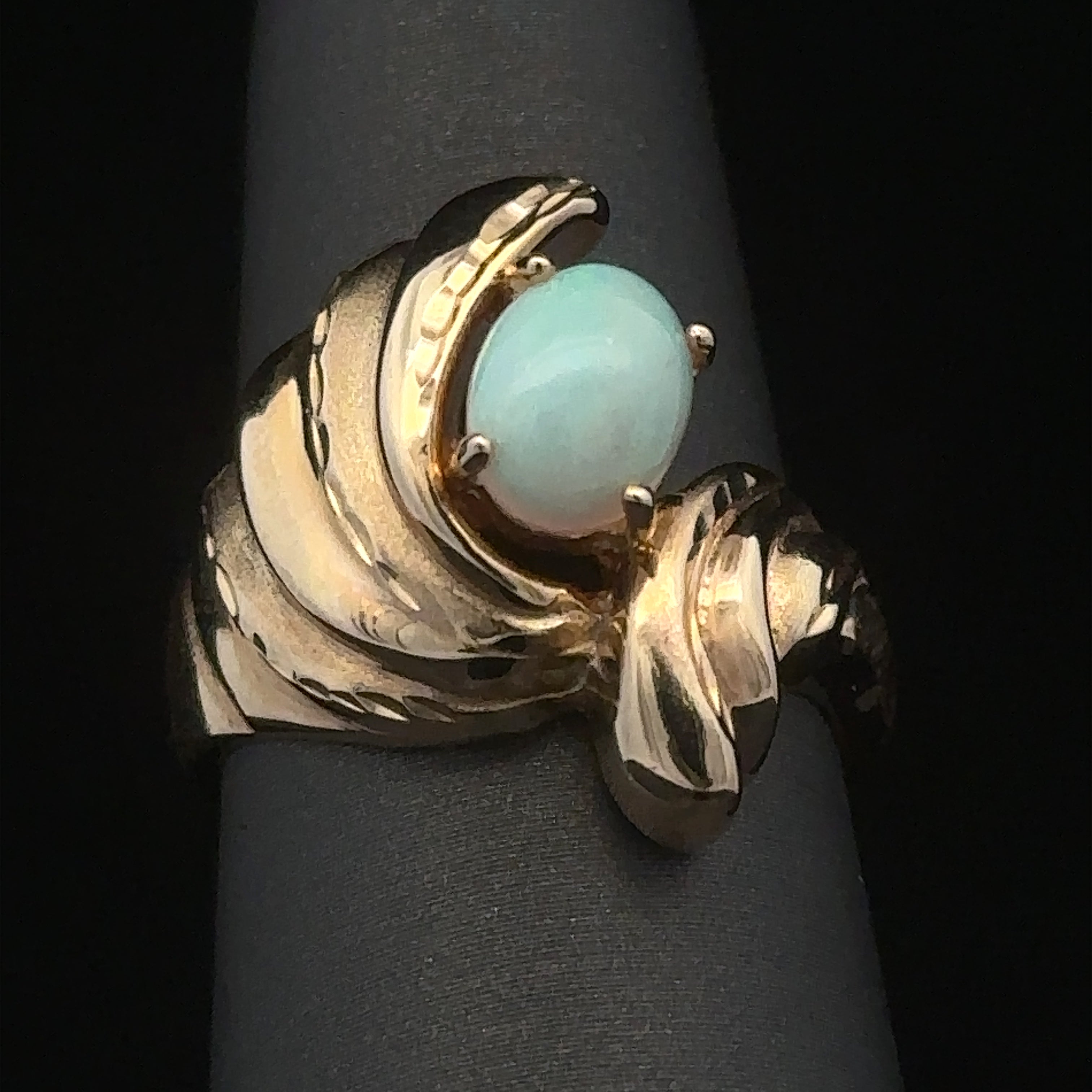 yellow 14K opal wave ring