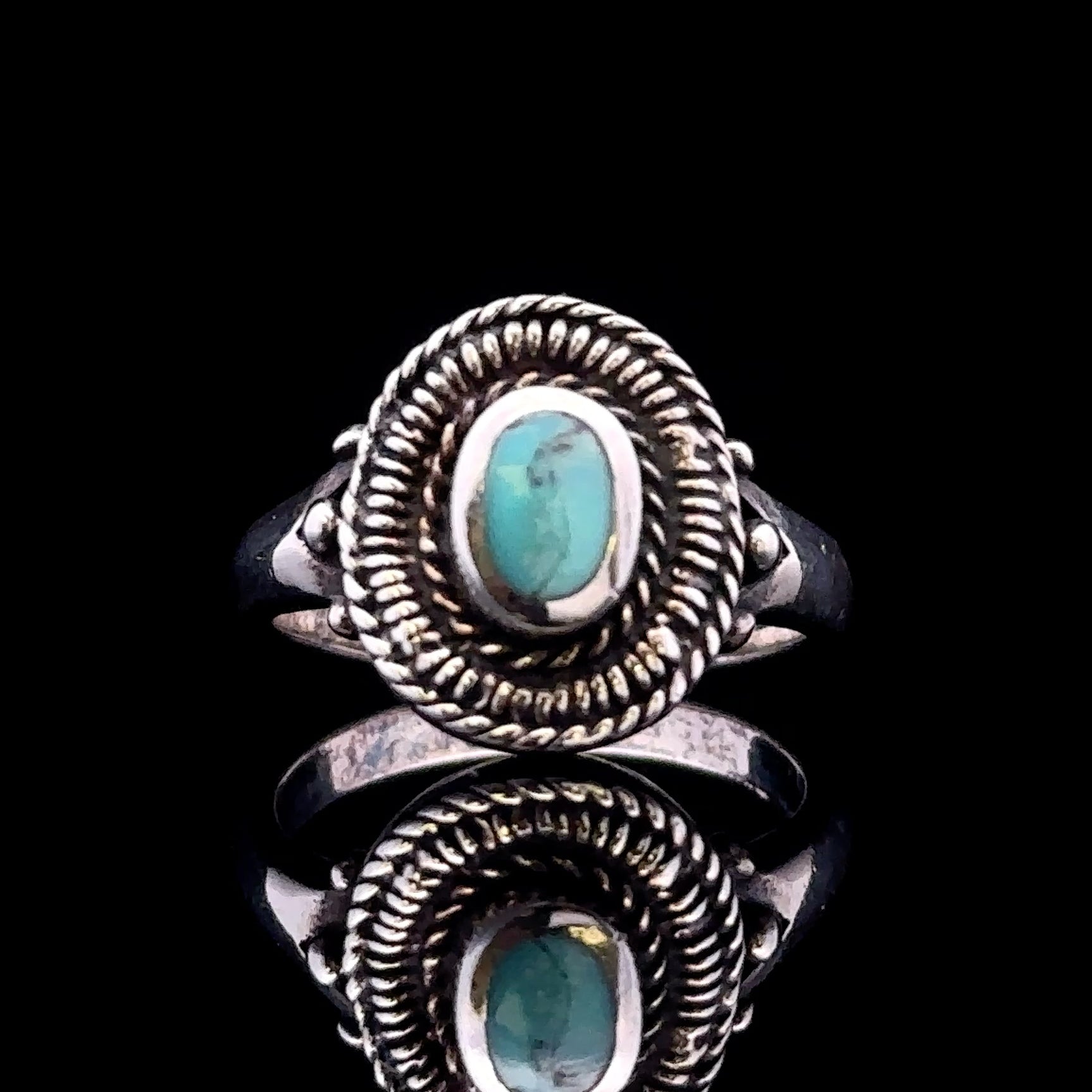 Emilee Sterling Silver Turquoise Ring with Feathered Edges