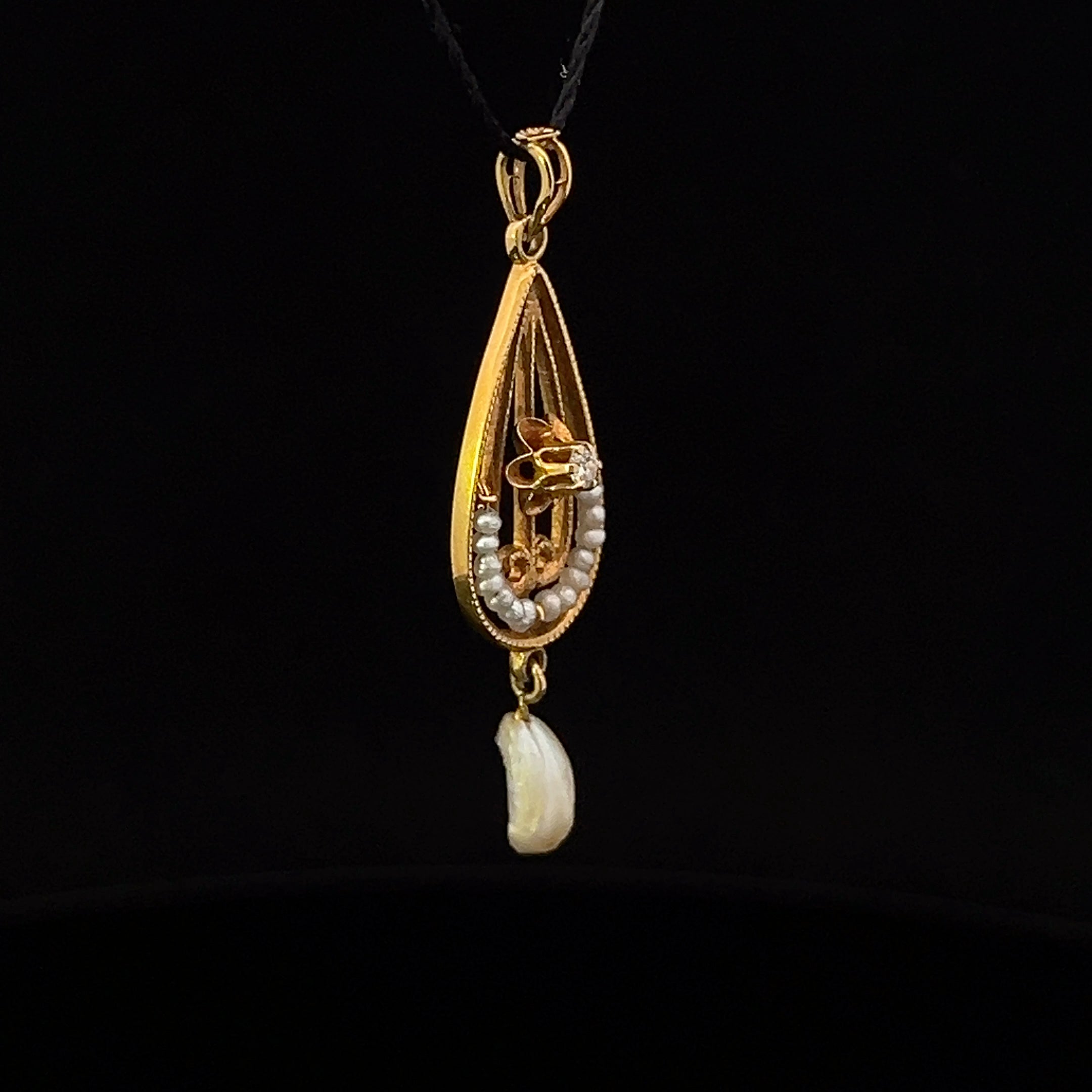 Sara 14K Yellow Gold Seed Pearl Pendant with Diamond