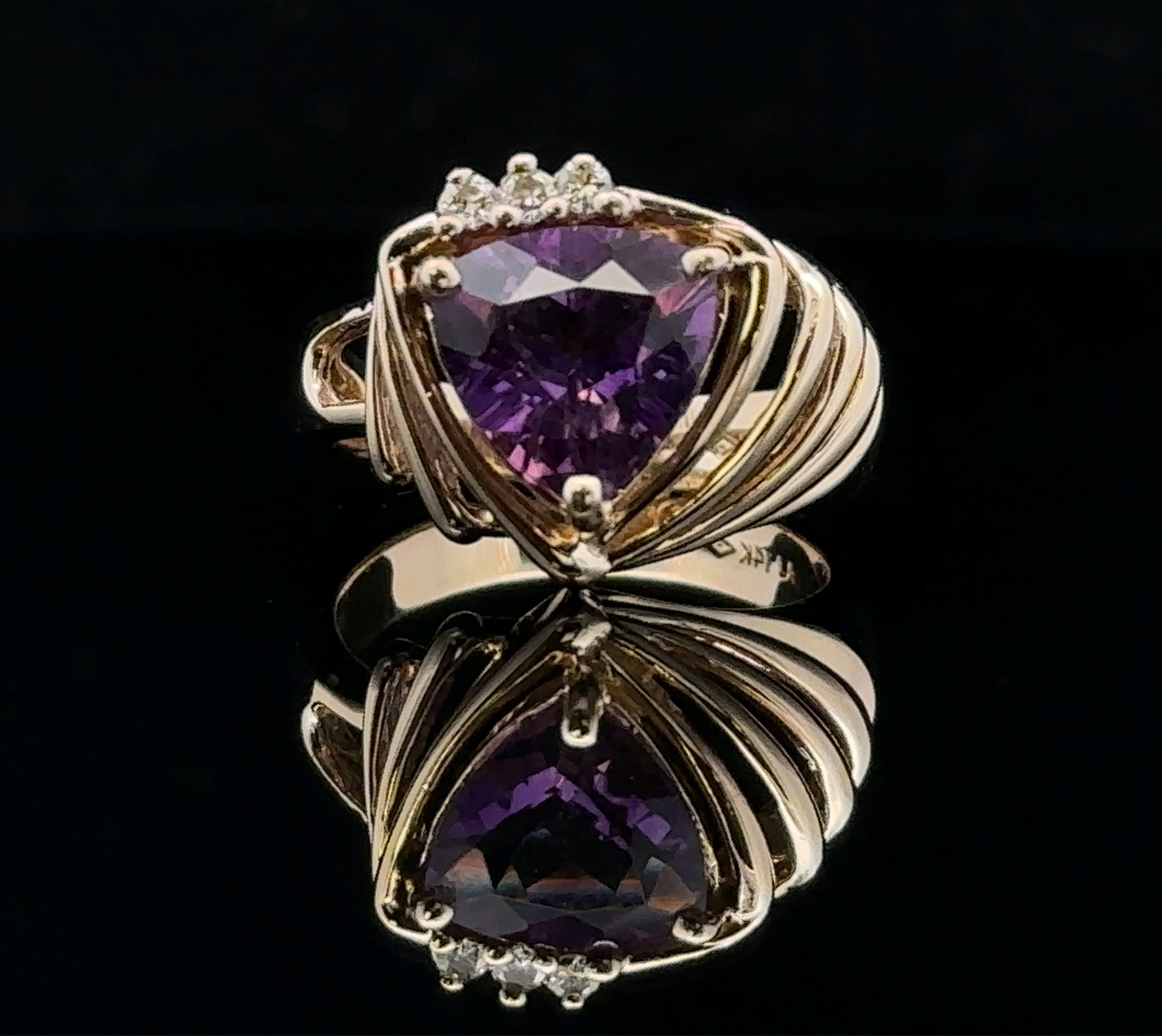 Demi 14K Yellow Gold Amethyst & Diamond Ring
