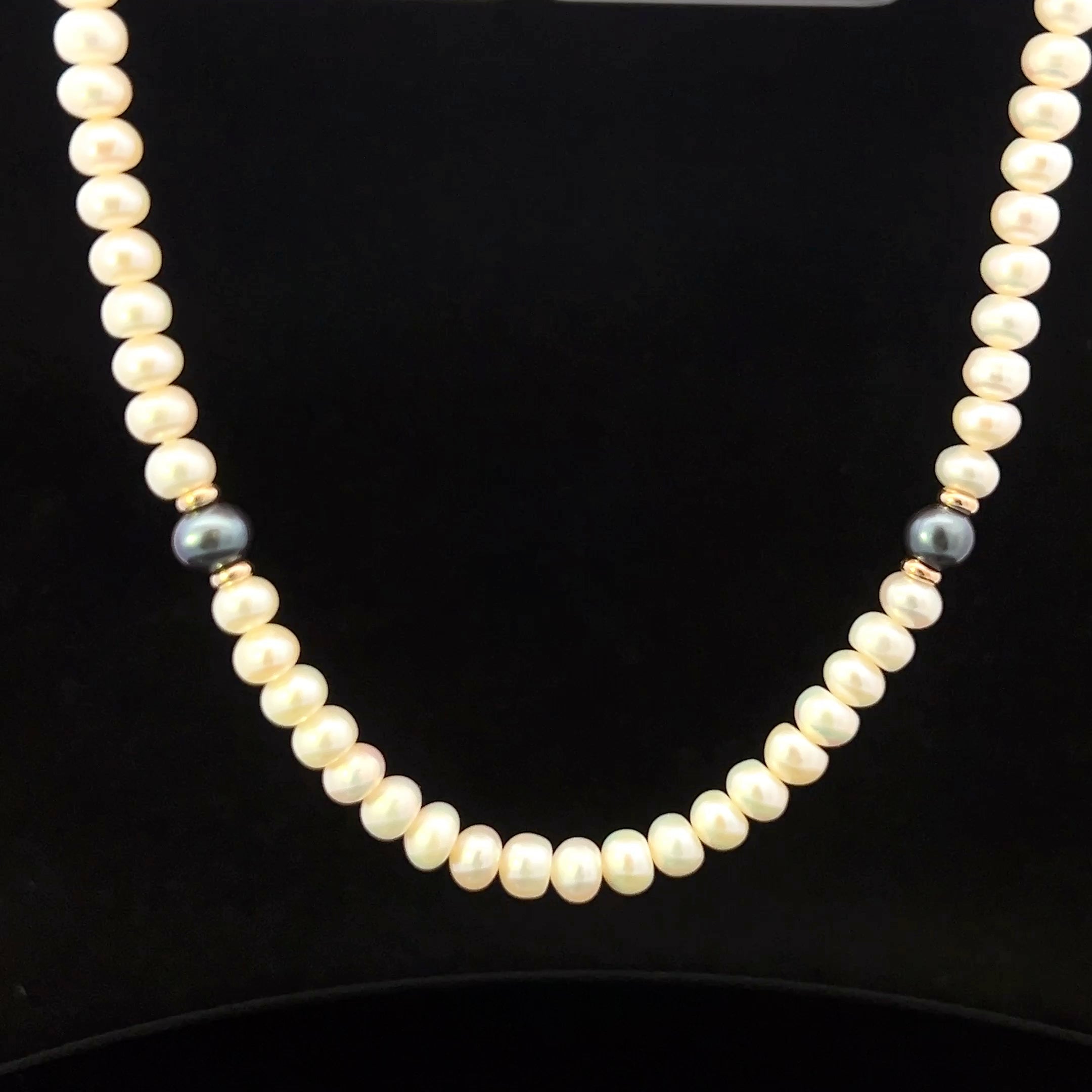 Ariella 14K White Gold 34" Honora White & Peacock Pearl Strand with Gold Beads