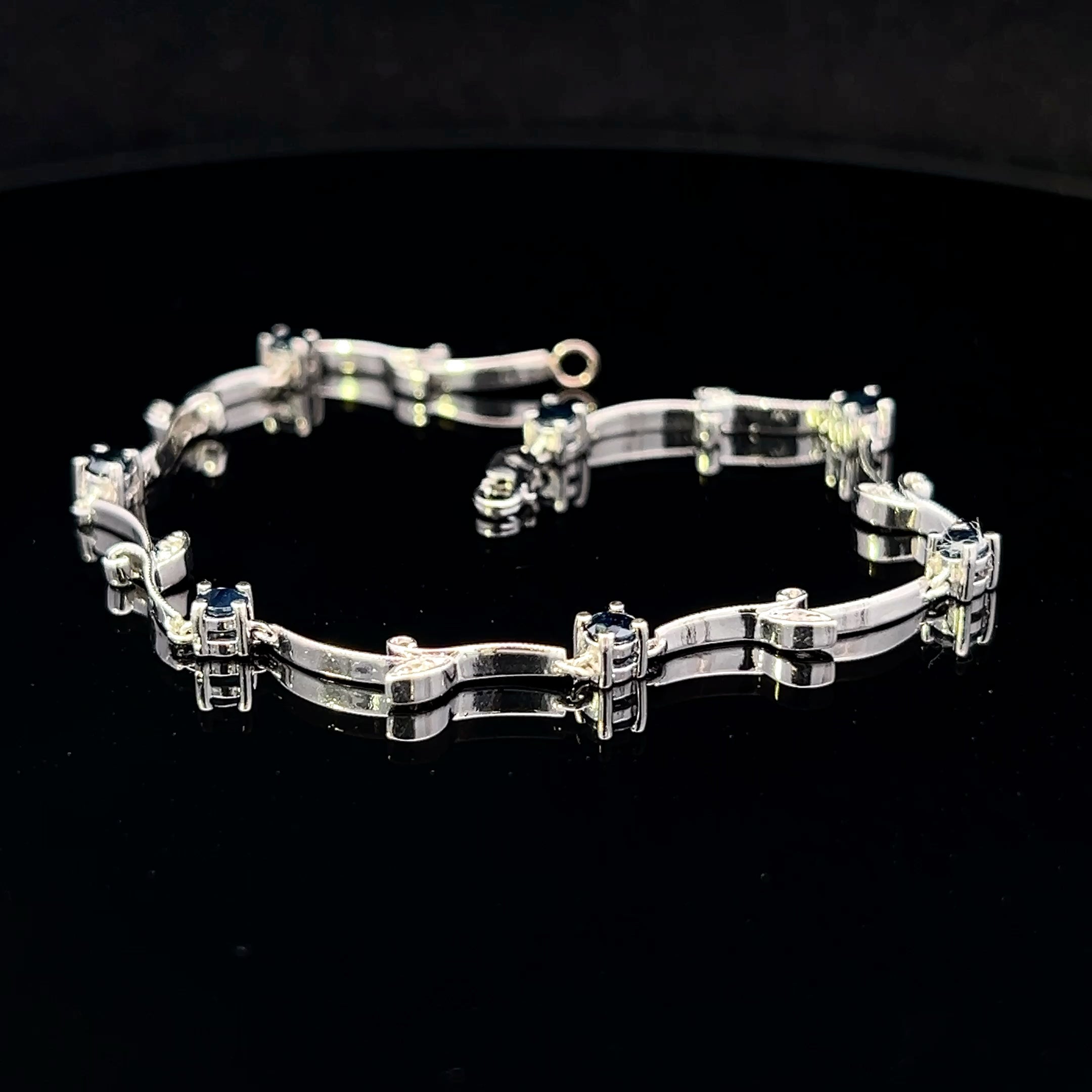 Judith 14K White Gold 1.75 ctw Sapphire & .035 ctw Diamond Milgrain Leaf Bracelet