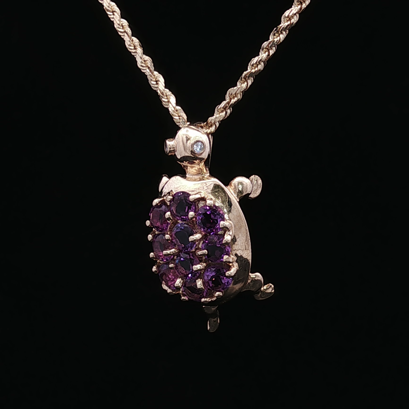 Faye Amethyst & Diamond Turtle Pendant in 14K Yellow Gold