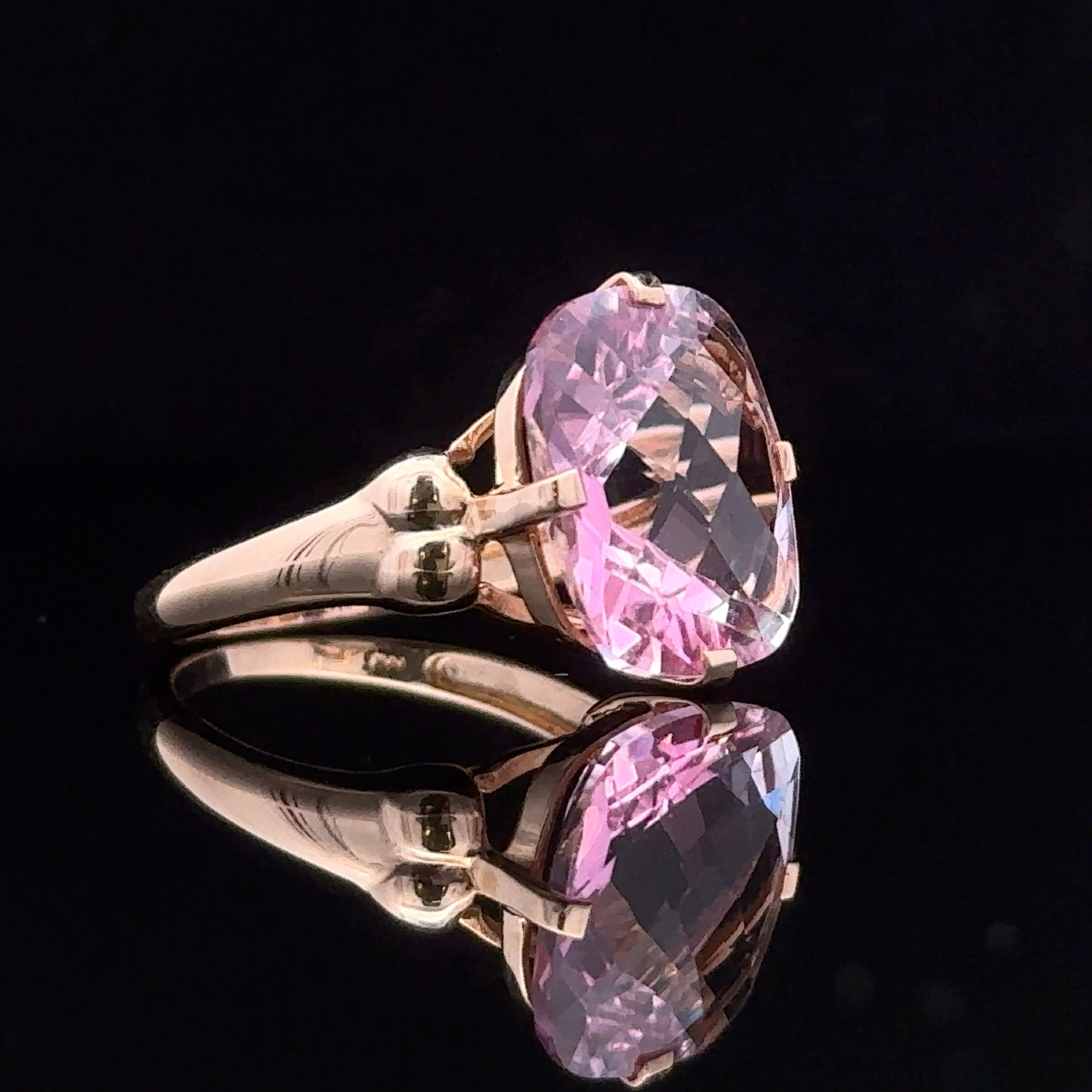 Brynlee Yellow 14K Cushion-Cut Pink Checkerboard Ring