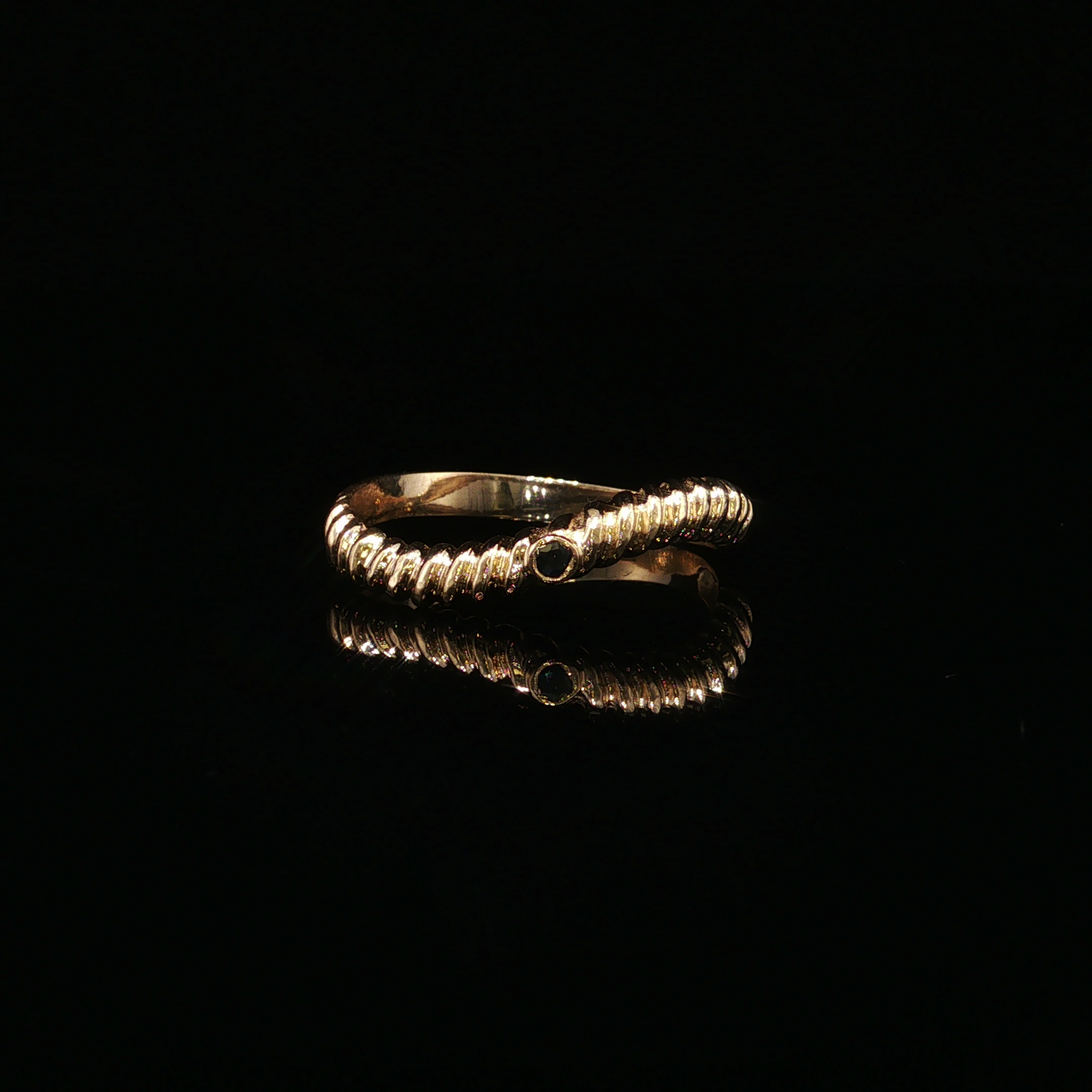 Araminta 14K Yellow Gold Sapphire Rope Curved Ring