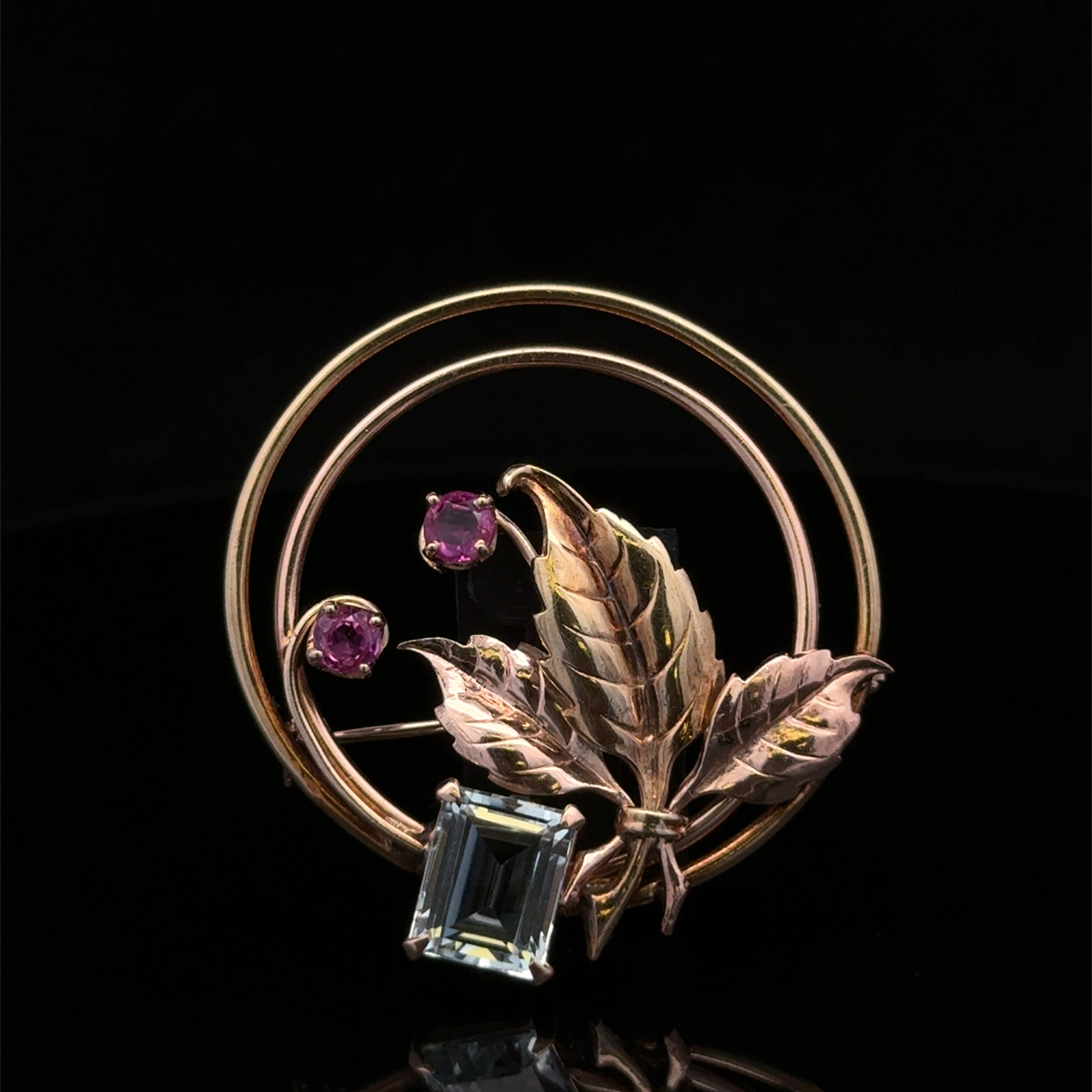 Mireya 14K Two-Tone Aquamarine & Tourmaline Pin