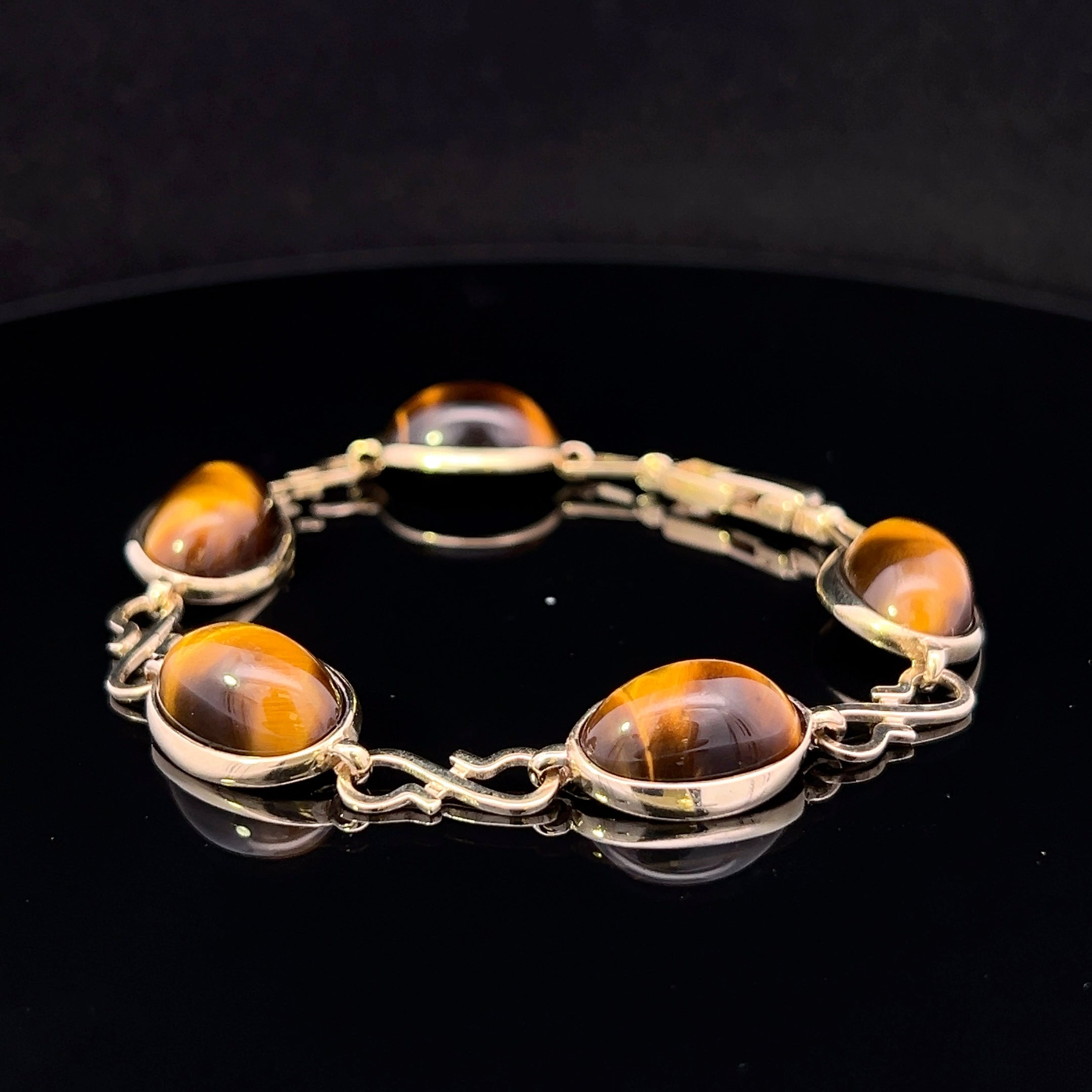 Milana 9K Yellow Gold Antique Tiger Eye Link Bracelet