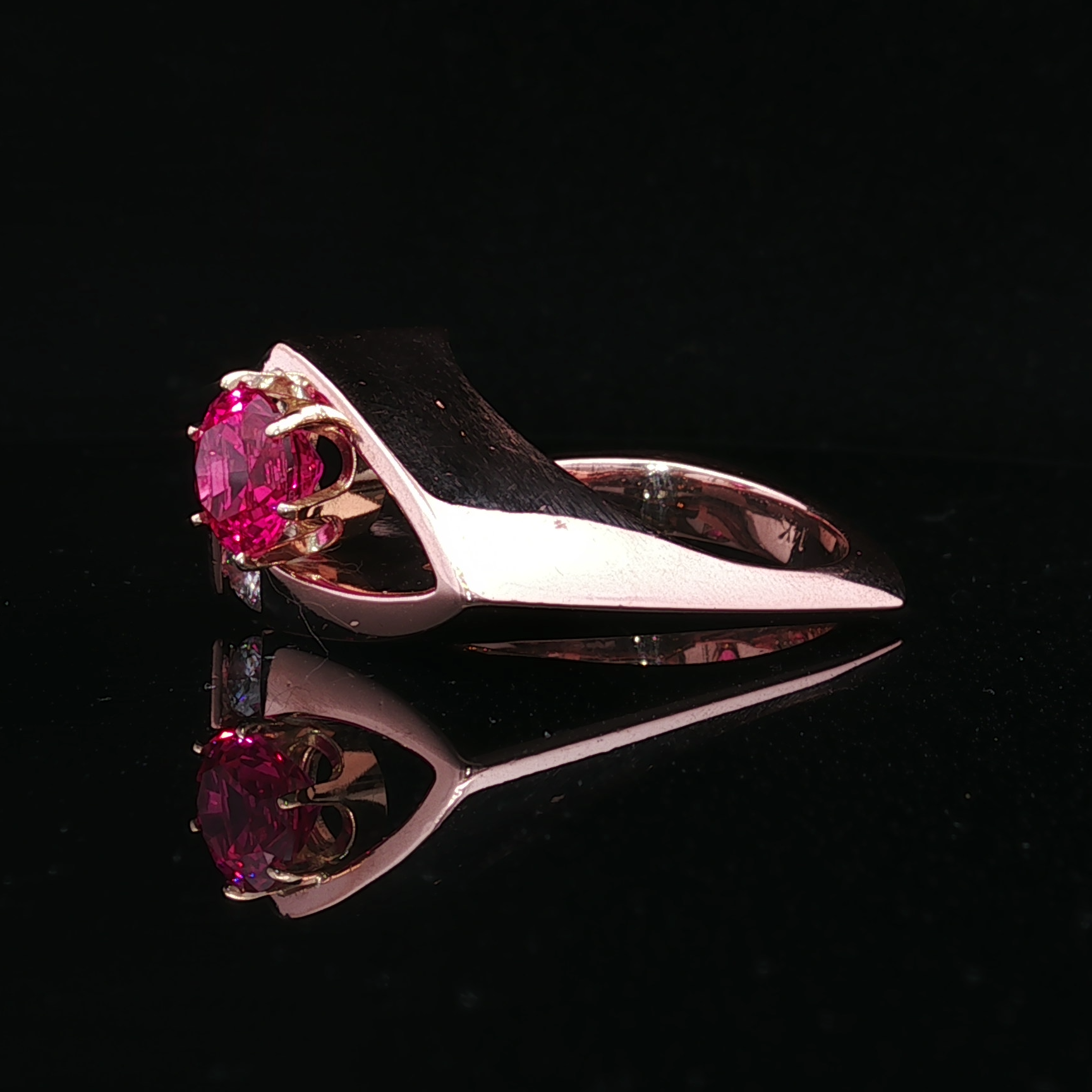 Trisko Rose 14K Contemporary Ring with Lab Pink Sapphire & Natural Diamond