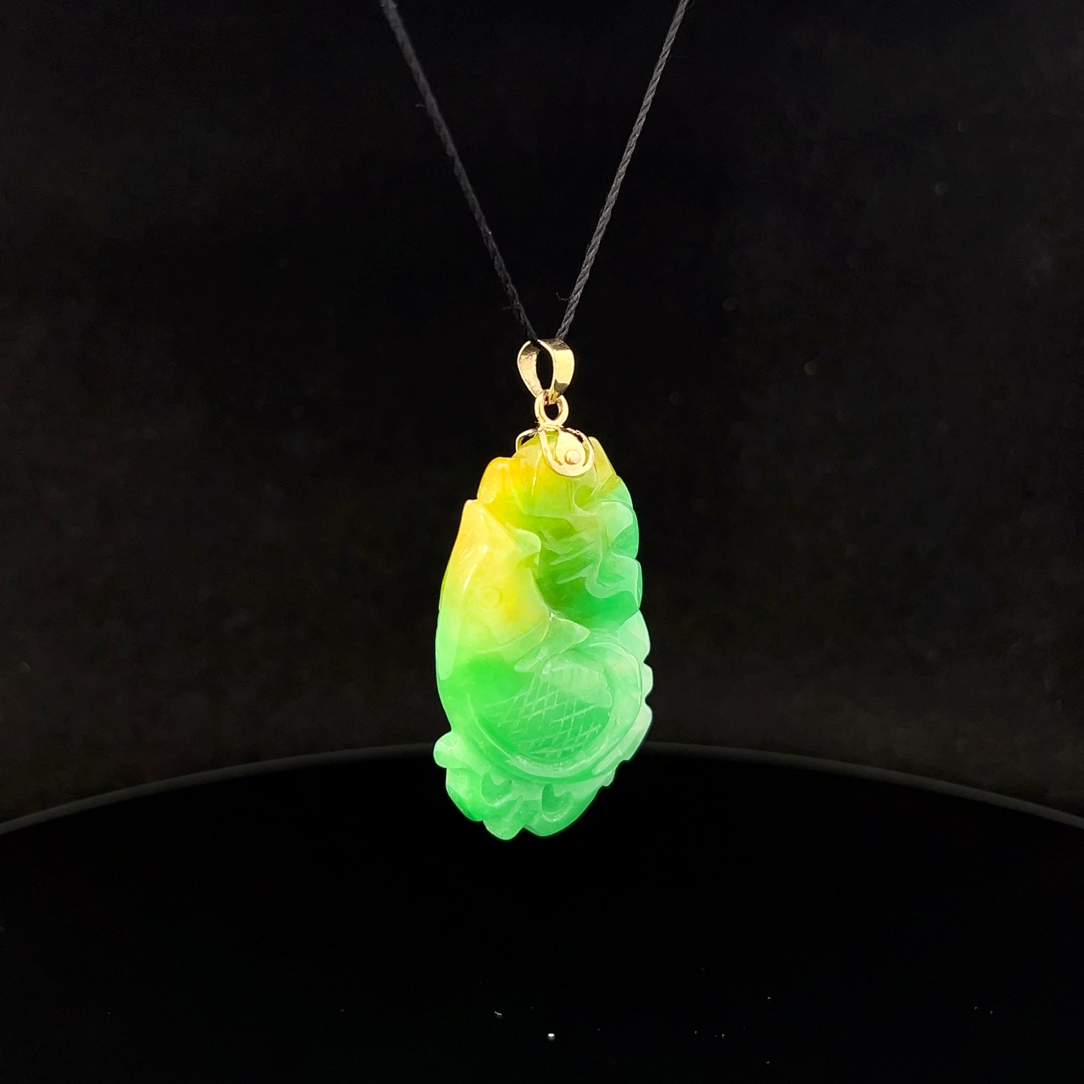 Luna 14K Yellow Gold Carved Jade Fish Pendant