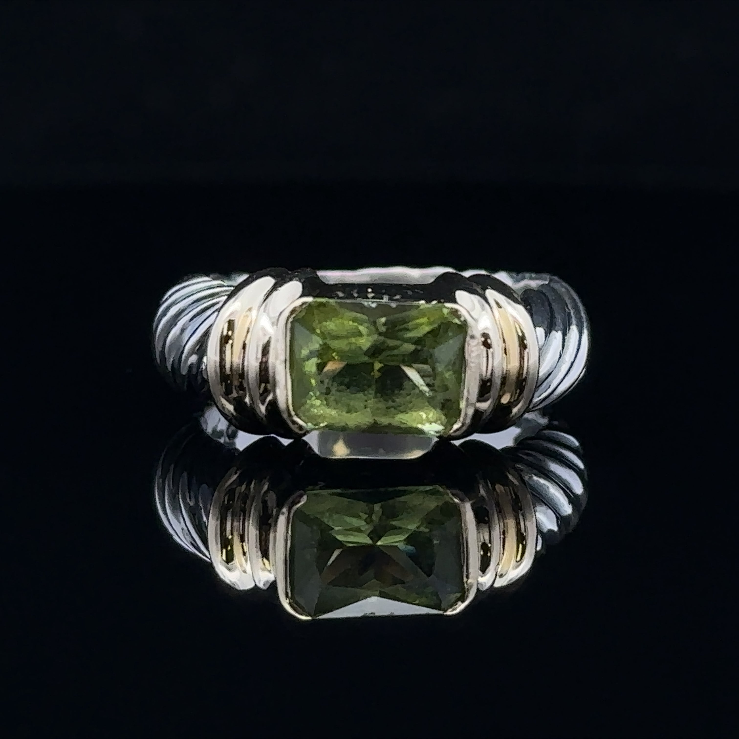 David Yurman Two-Tone Peridot Ring – Sterling & 14K – Size 6