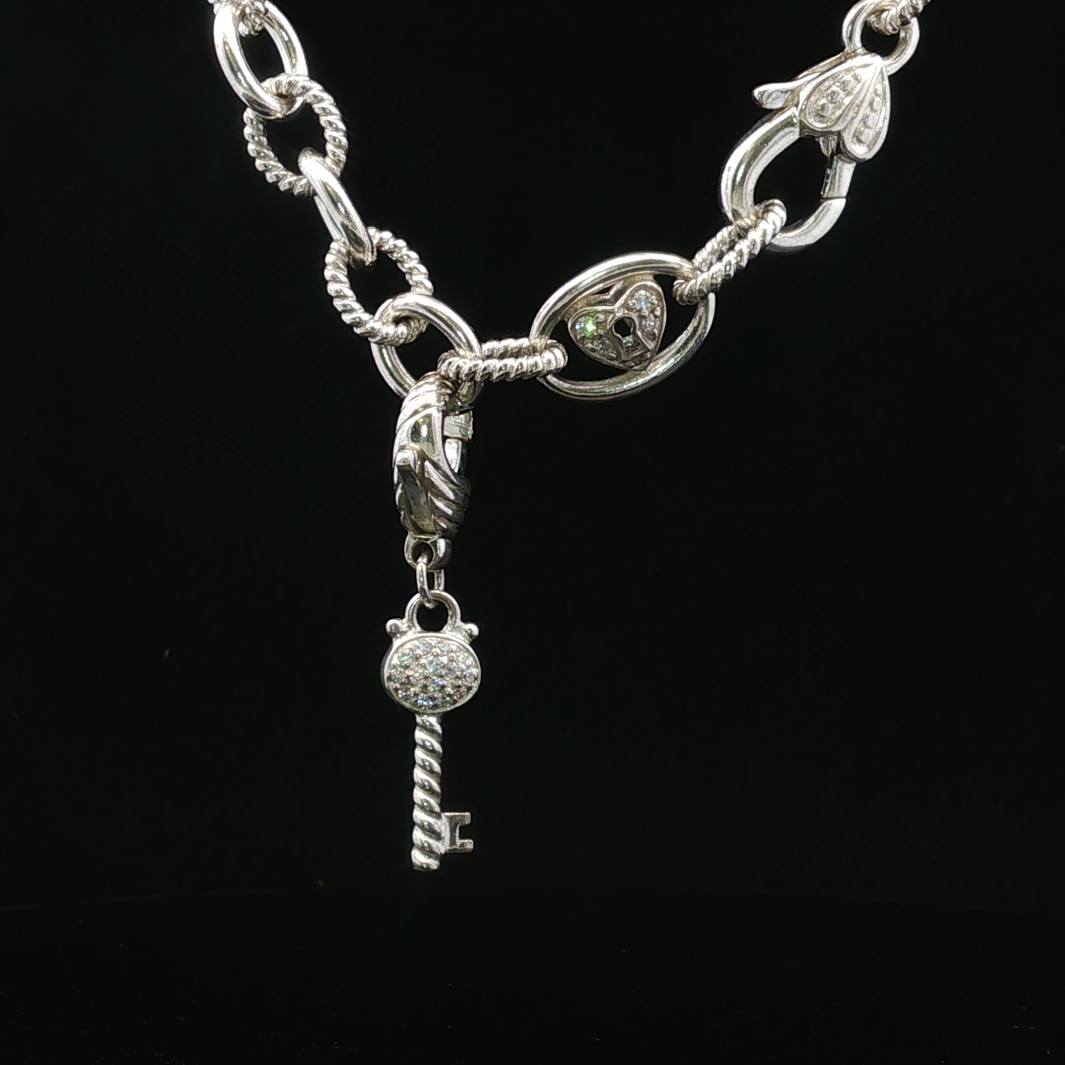 Judith Ripka Sterling Silver CZ Key Necklace – 18 Inch