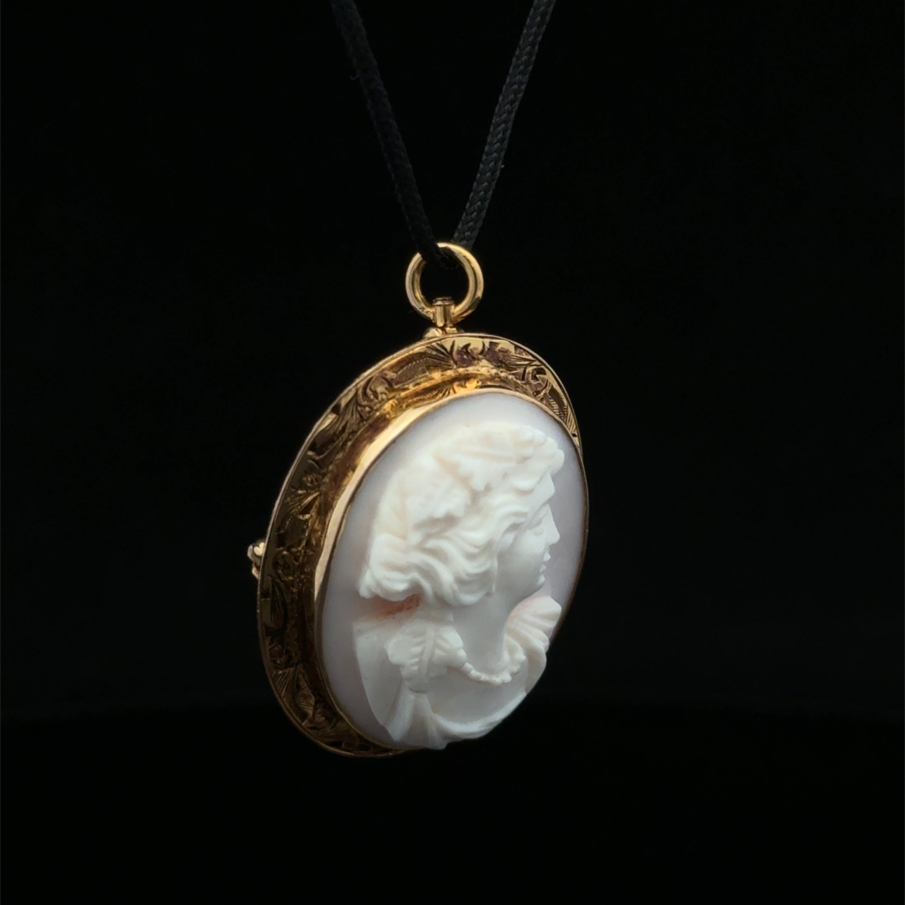 Claudine 10K Yellow Gold White Cameo Pin Pendant