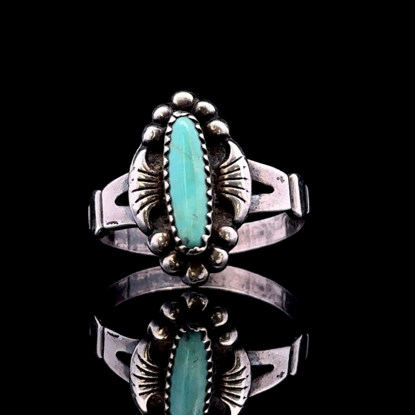 Analia Sterling Silver Small Oval Turquoise Ring with Beading