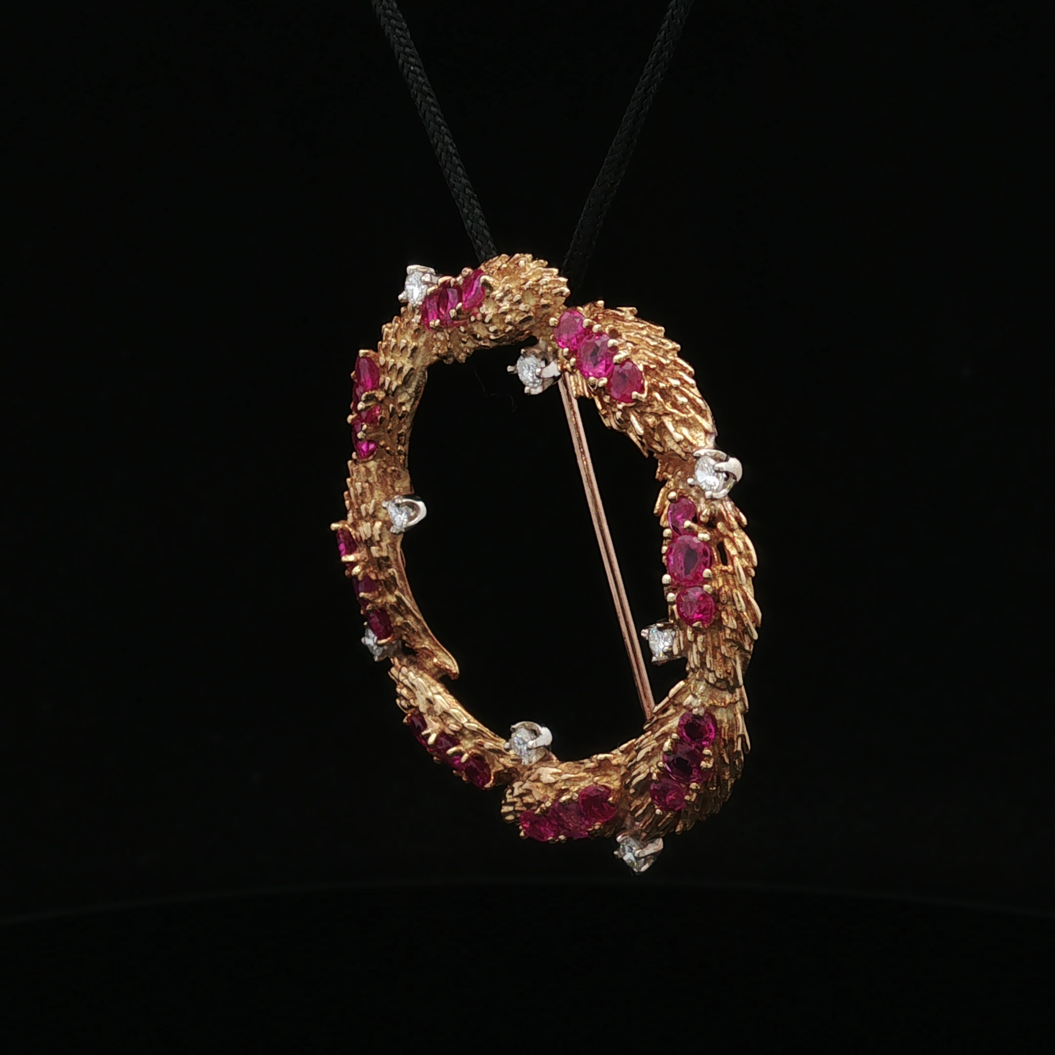Lavinia 18K Yellow Gold Ruby Diamond Circle Pin