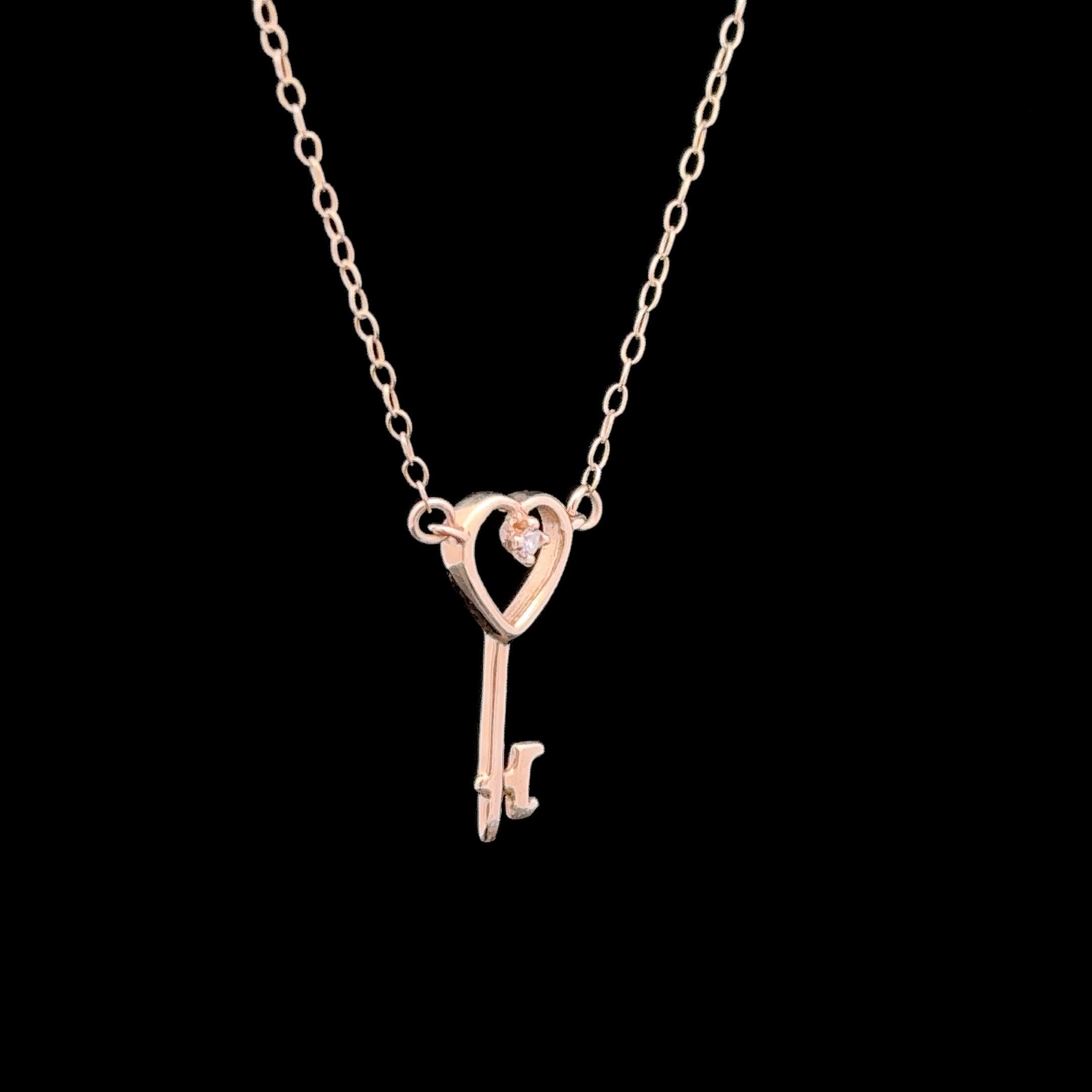 Carina 14K Yellow Gold Key Necklace with Single Diamond – 16"