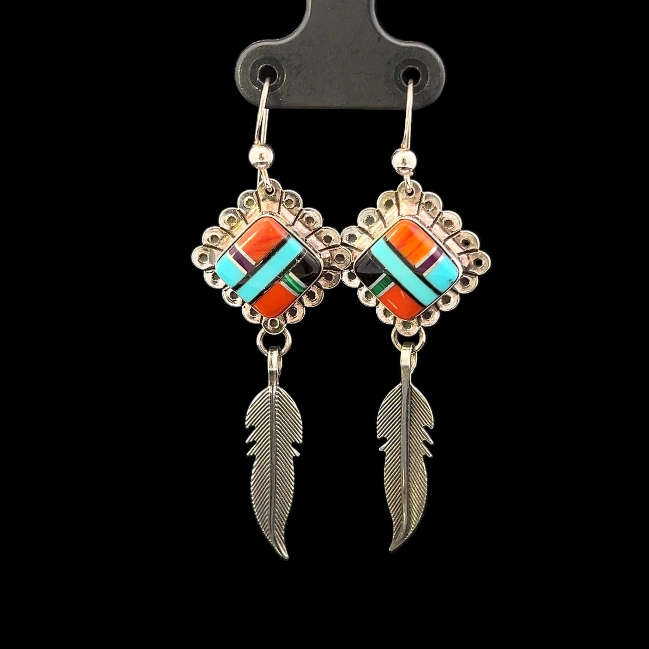Laney S/S Turquoise & Coral Feather Dangle Earrings
