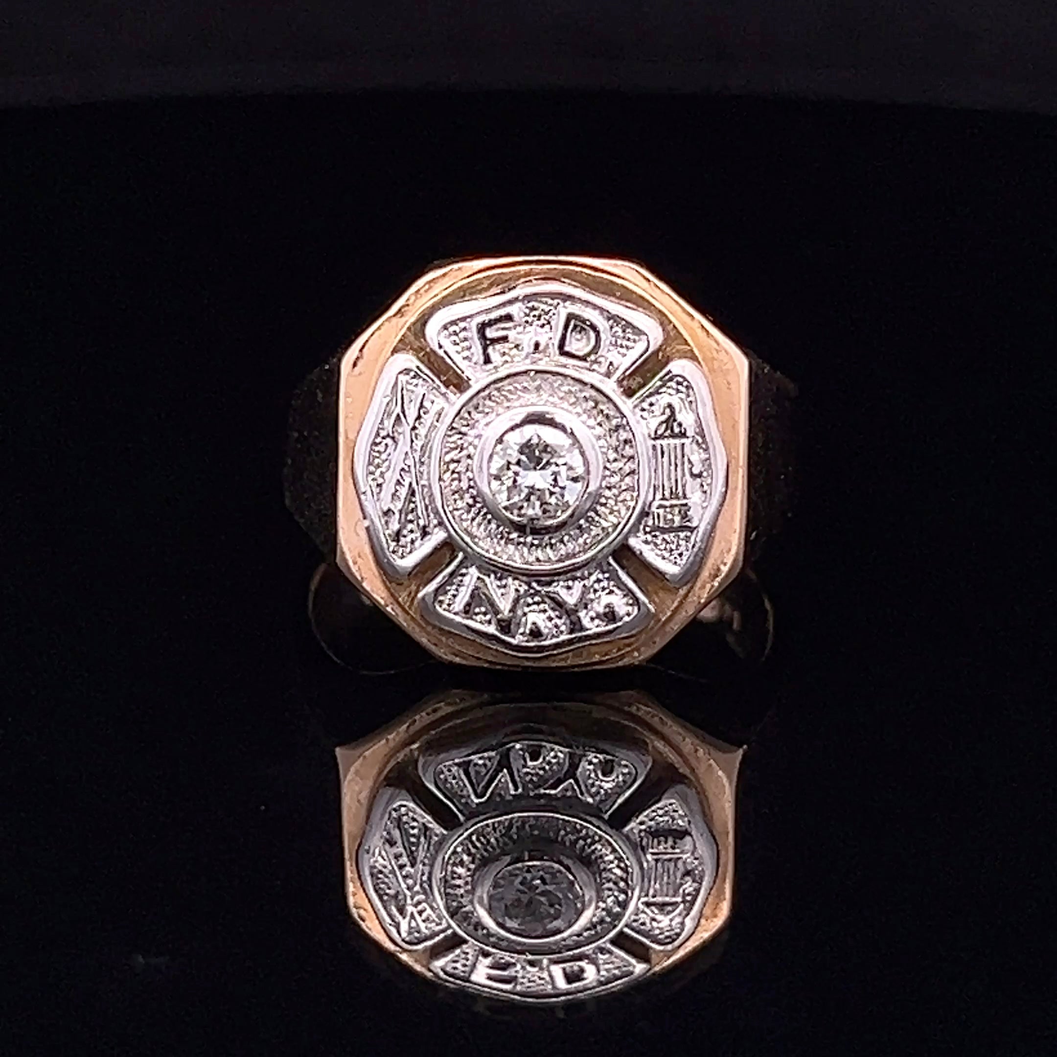14K Yellow Gold Fire Department NY Shield Ring