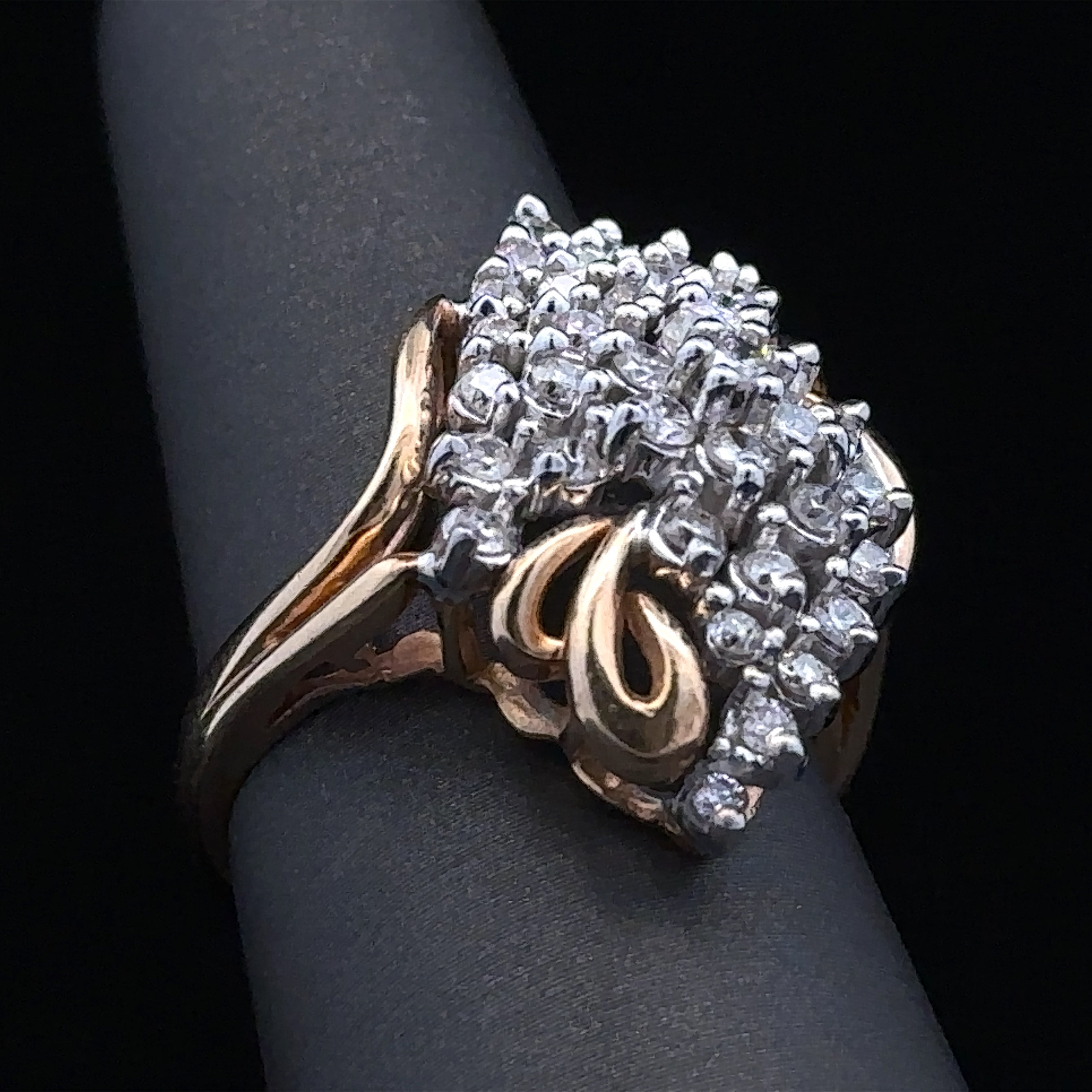 Close-up of diamonds on Eden vintage gold ring