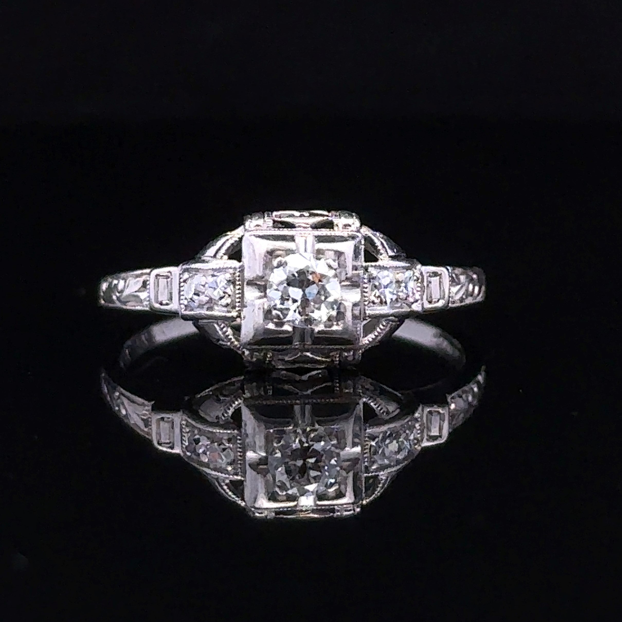 Vera White Platinum Engagement Ring with 7 Stones