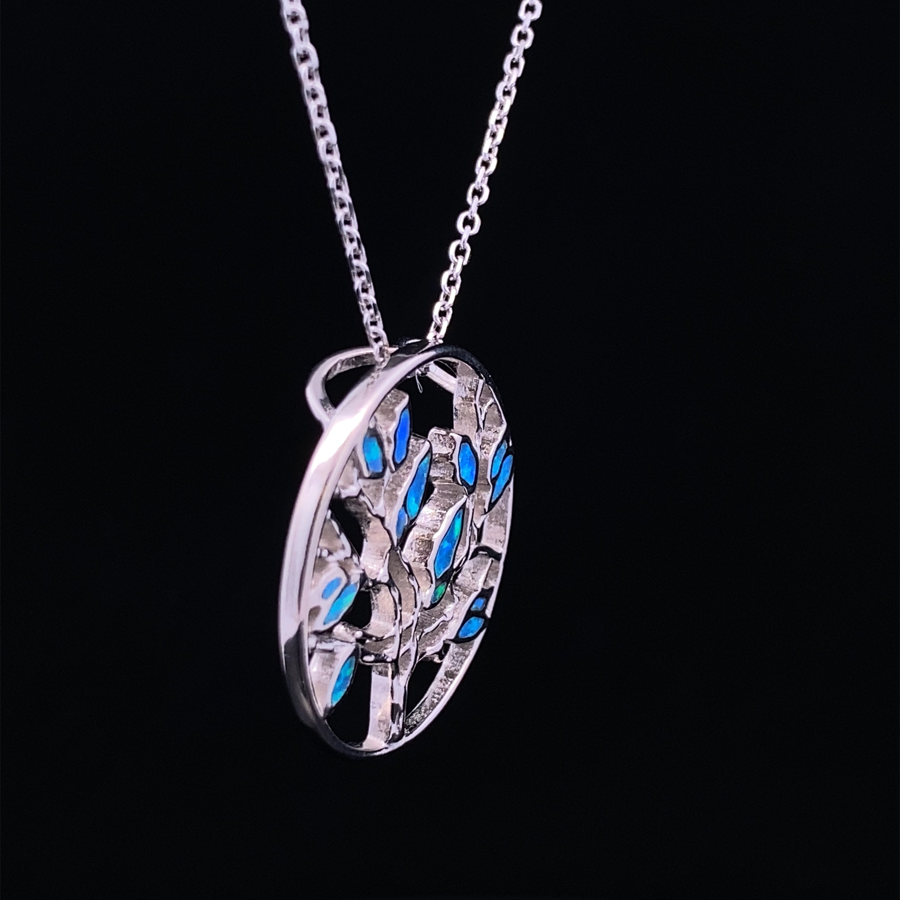 Tree of Life Pendant in Silver with Opal Inlay