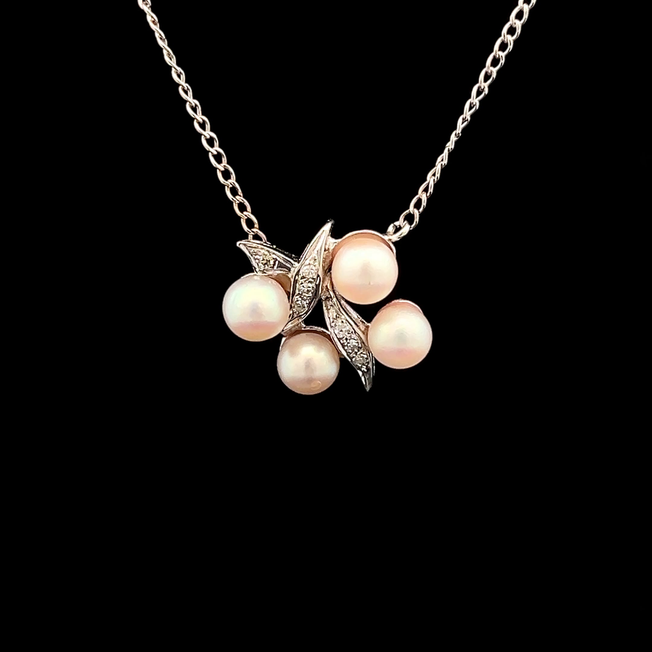 Sibil 14K White Gold Necklace with 4 Pearls & .035 CTW Diamond