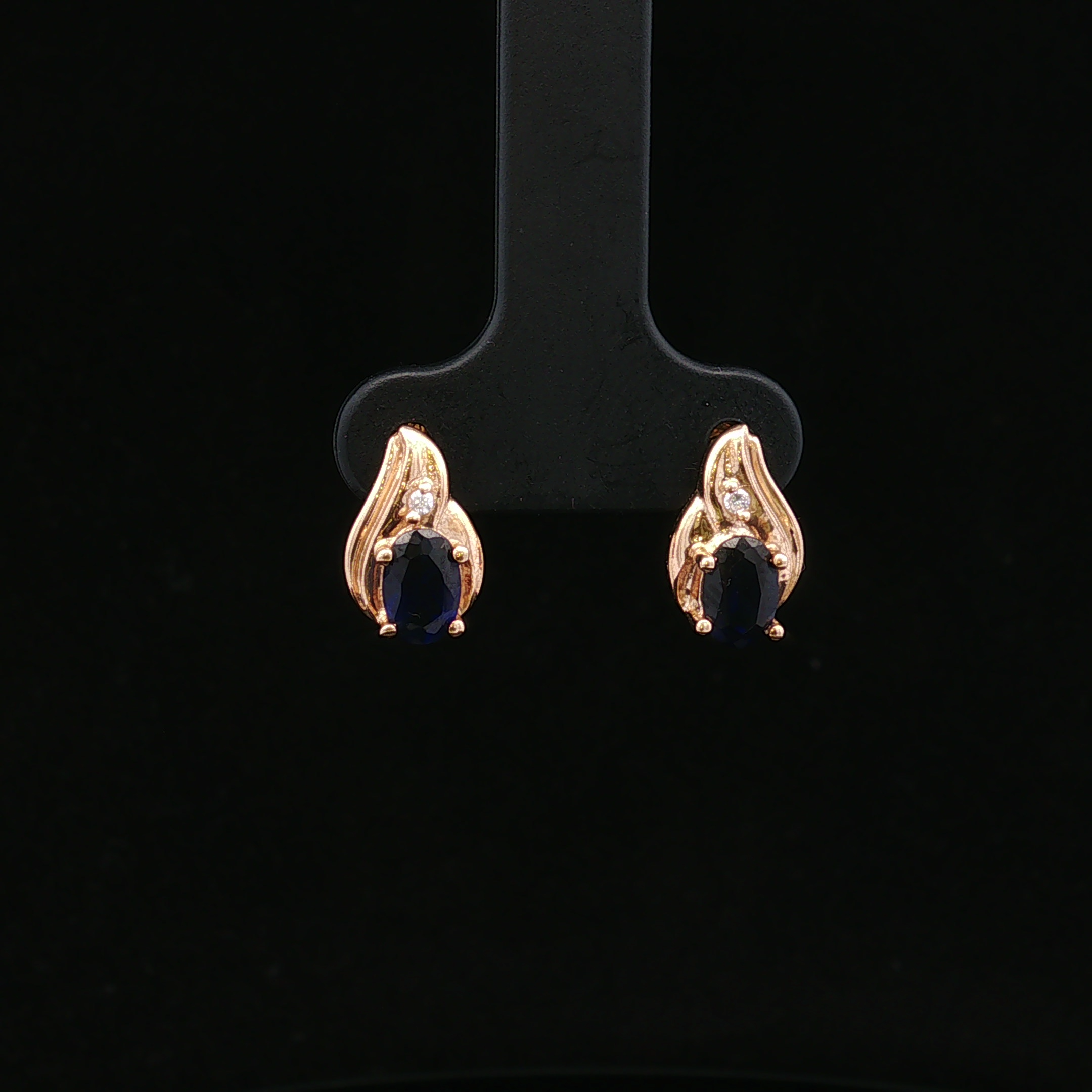 Clover 10K Yellow Gold Sapphire & CZ Earrings