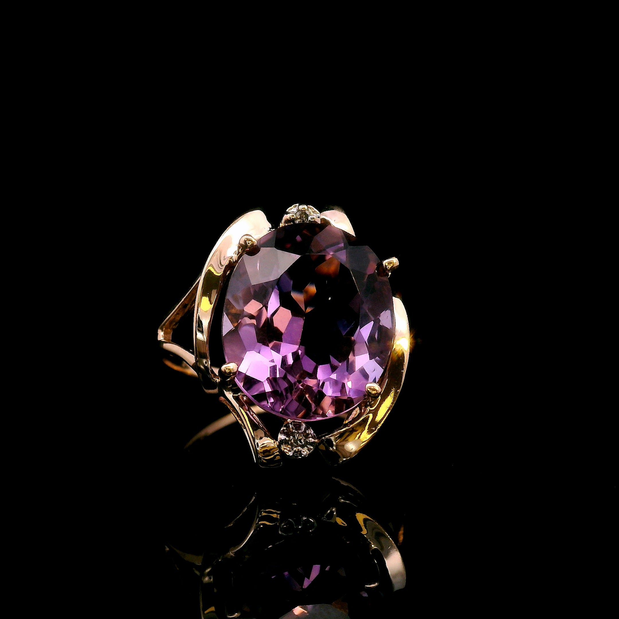 Zuleika 14K Yellow Gold Amethyst & Diamond Ring